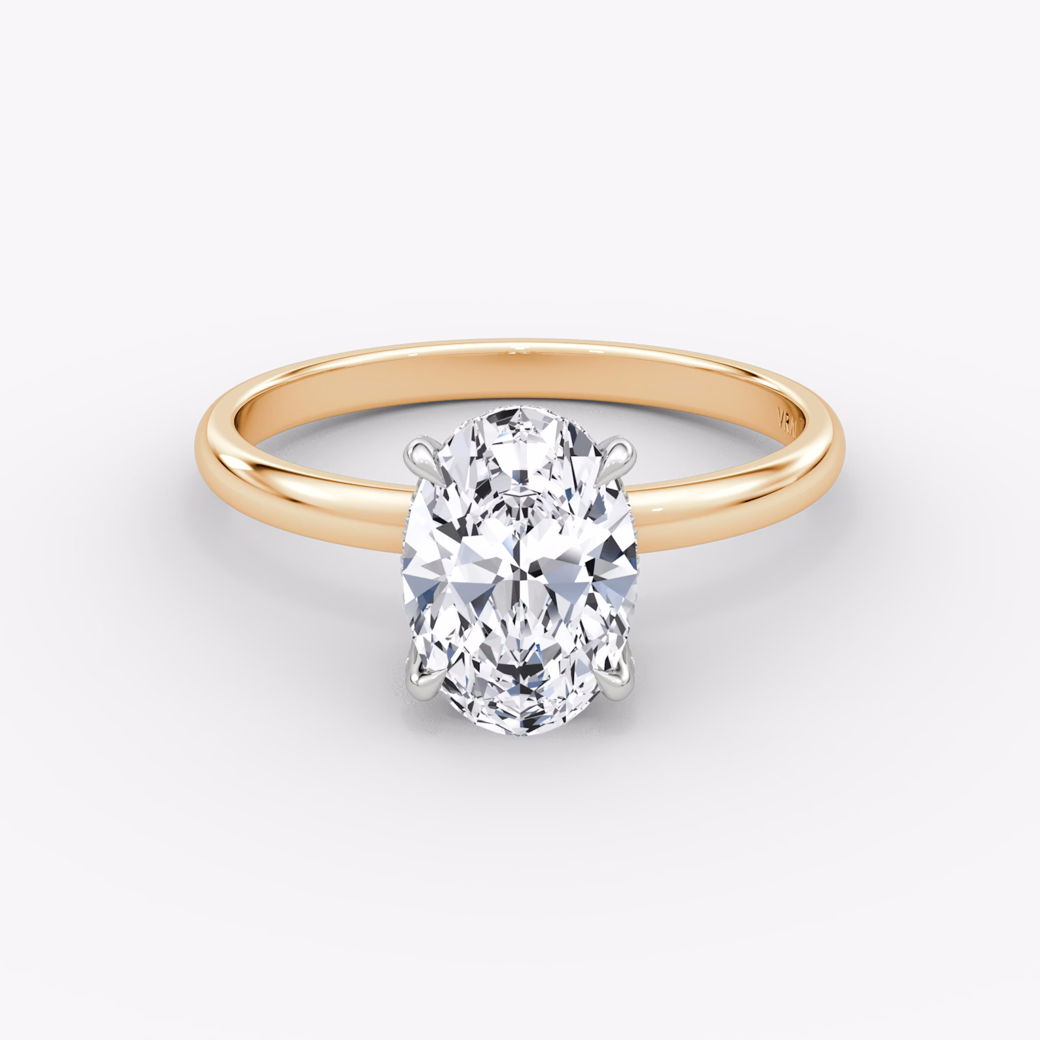 Anillo de compromiso Classic Hidden Halo | Oval | 14k | Oro rosa y platino | bandAccent: Simple | bandWidth: large | prongStyle: Pavé | diamondOrientation: vertical | caratWeight: other