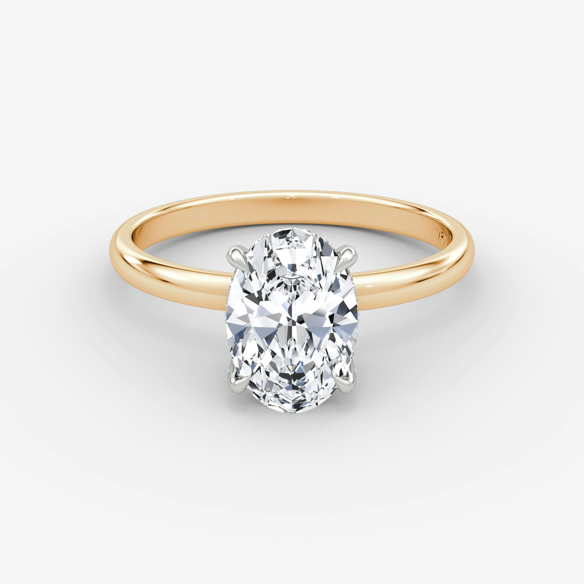 Anillo de compromiso Classic Hidden Halo | Oval | 14k | Oro rosa y platino | bandAccent: Simple | bandWidth: large | prongStyle: Pavé | diamondOrientation: vertical | caratWeight: other