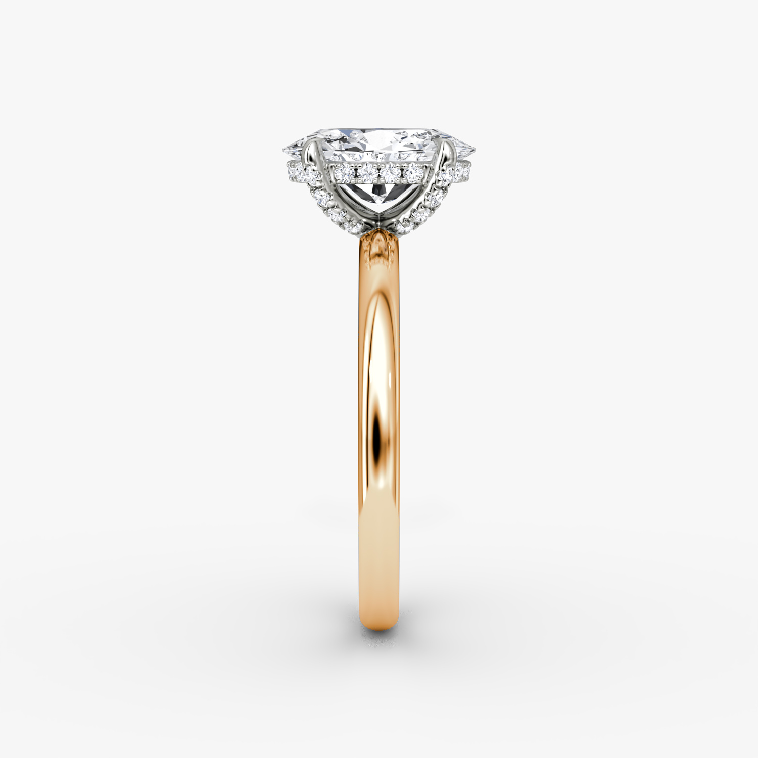 Anillo de compromiso Classic Hidden Halo | Oval | 14k | Oro rosa y platino | bandAccent: Simple | bandWidth: large | prongStyle: Pavé | diamondOrientation: vertical | caratWeight: other