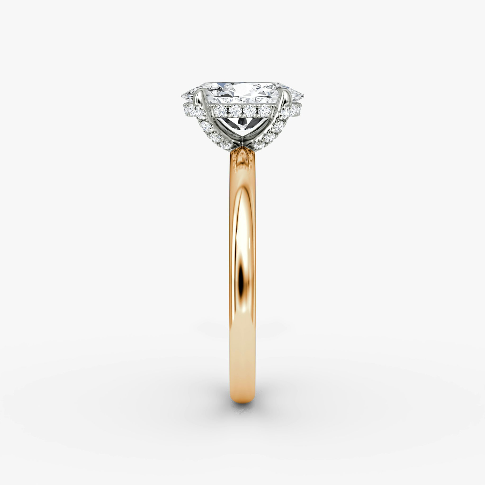 Anillo de compromiso Classic Hidden Halo | Oval | 14k | Oro rosa y platino | bandAccent: Simple | bandWidth: large | prongStyle: Pavé | diamondOrientation: vertical | caratWeight: other