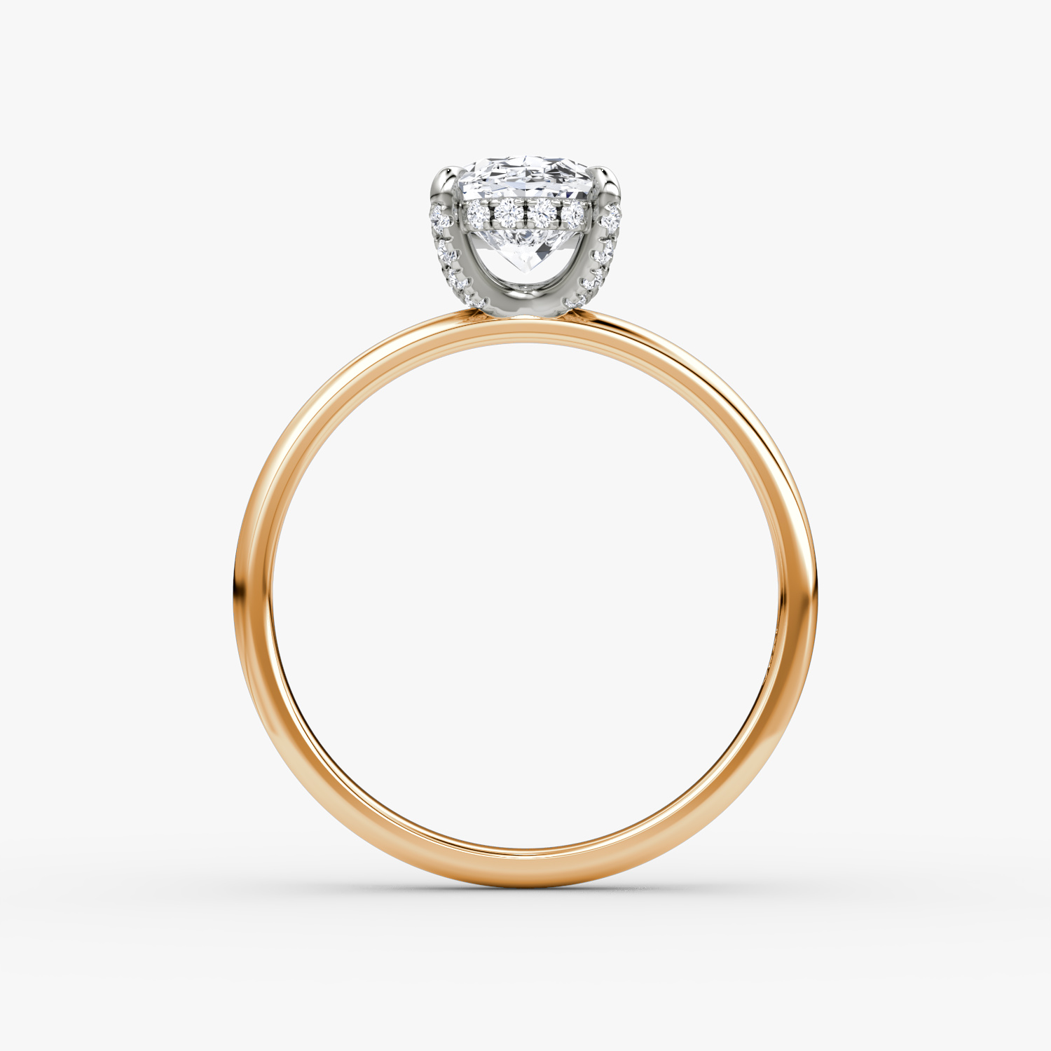 Anillo de compromiso Classic Hidden Halo | Oval | 14k | Oro rosa y platino | bandAccent: Simple | bandWidth: large | prongStyle: Pavé | diamondOrientation: vertical | caratWeight: other