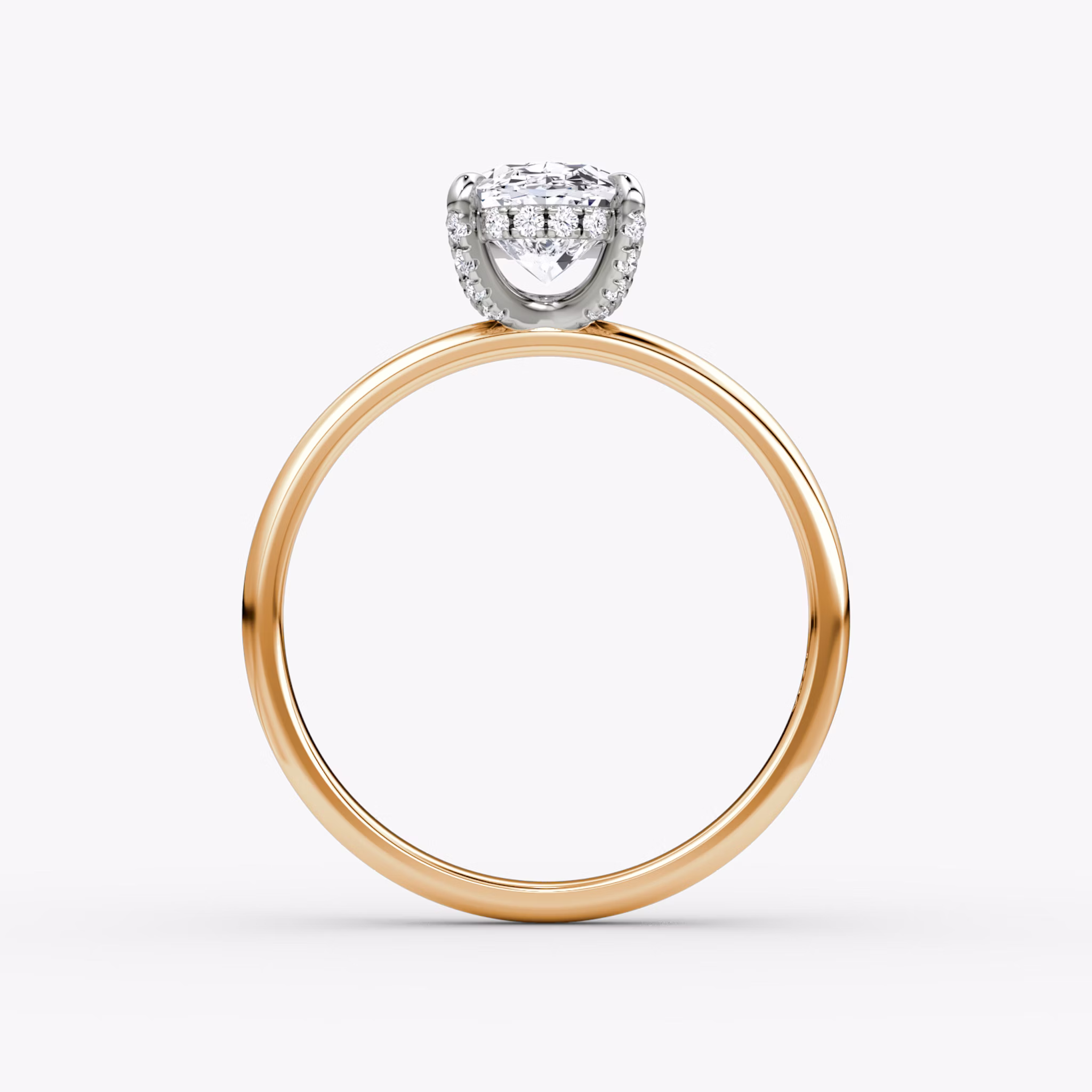 Anillo de compromiso Classic Hidden Halo | Oval | 14k | Oro rosa y platino | bandAccent: Simple | bandWidth: large | prongStyle: Pavé | diamondOrientation: vertical | caratWeight: other