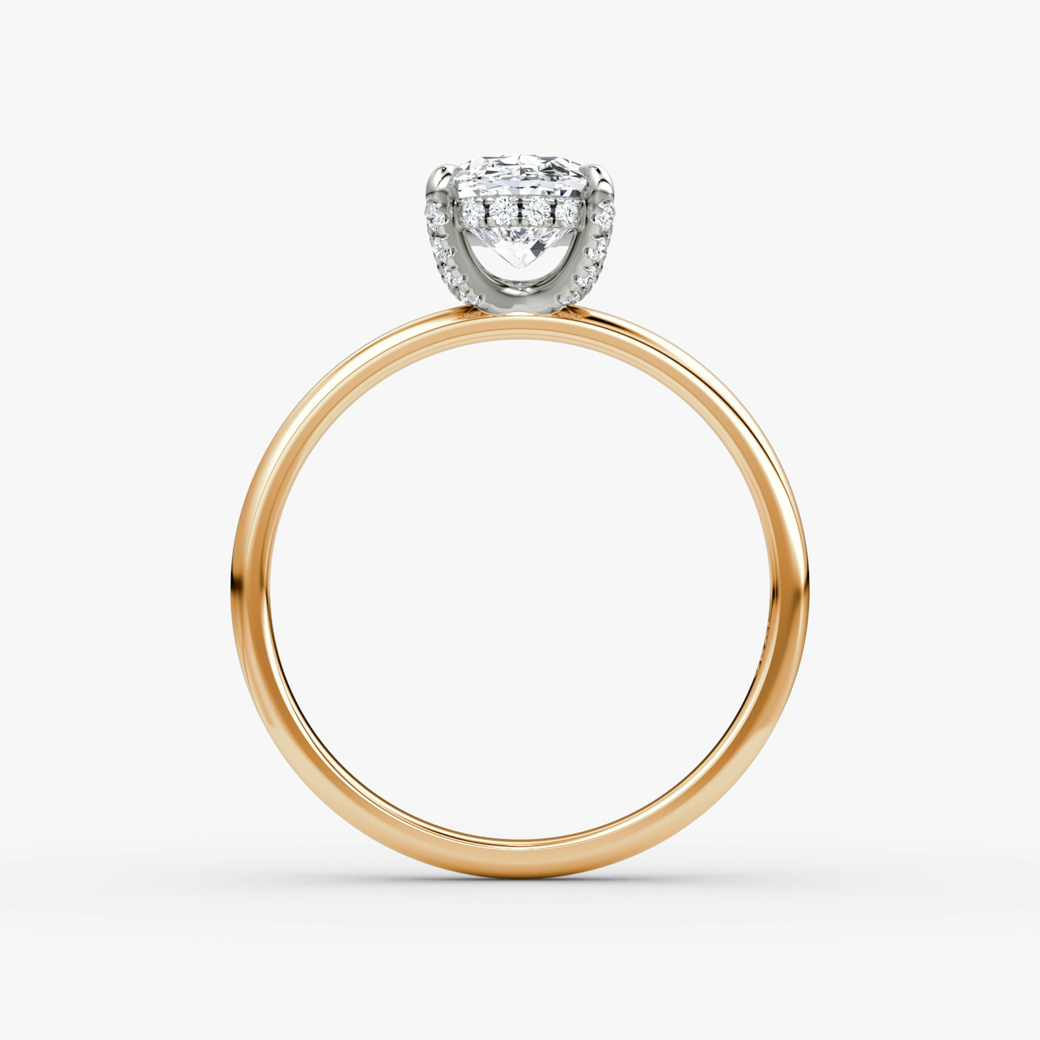Anillo de compromiso Classic Hidden Halo | Oval | 14k | Oro rosa y platino | bandAccent: Simple | bandWidth: large | prongStyle: Pavé | diamondOrientation: vertical | caratWeight: other