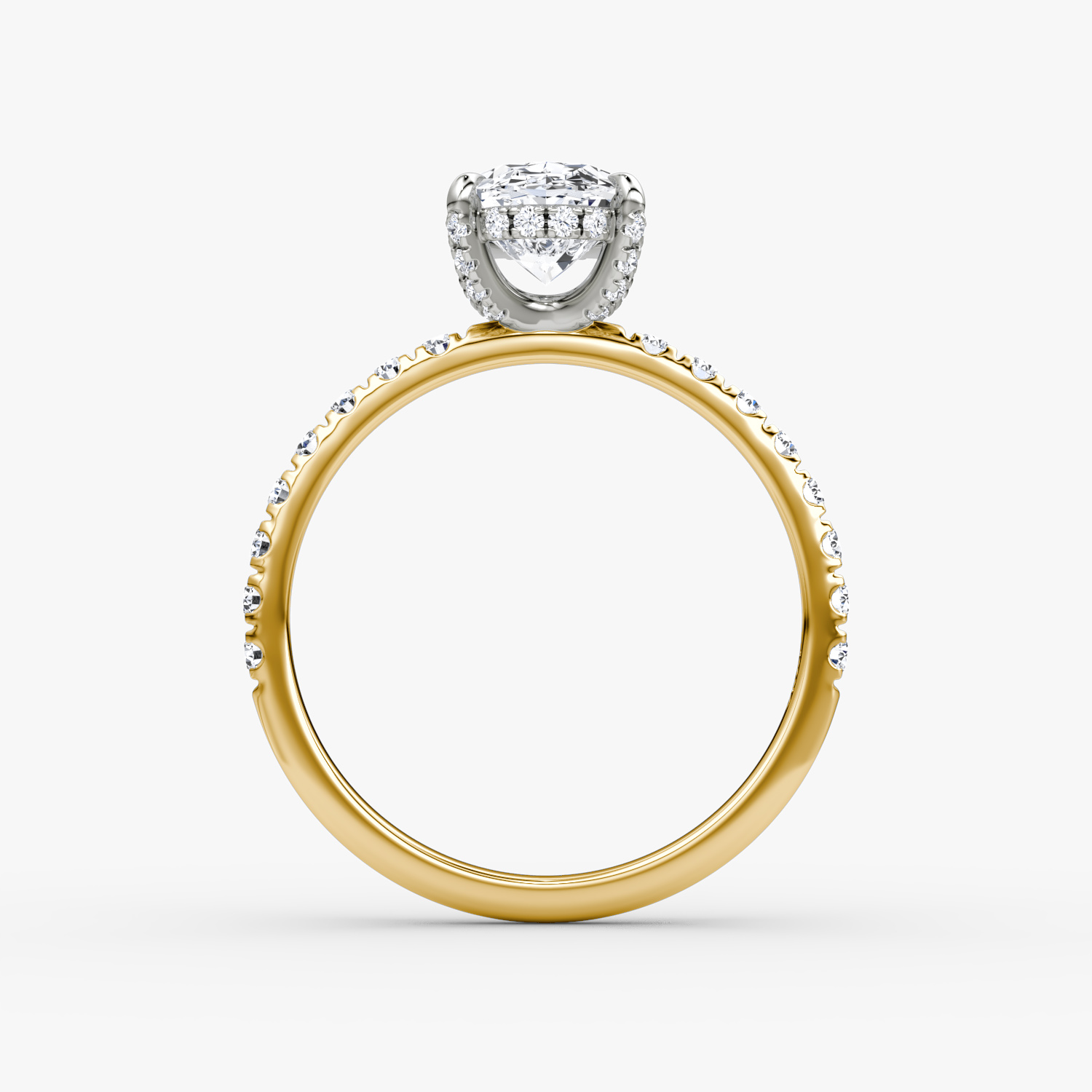 Anillo de compromiso Classic Hidden Halo | Oval | 18k | Oro amarillo y platino | bandAccent: Pavé | bandWidth: large | prongStyle: Pavé | diamondOrientation: vertical | caratWeight: other