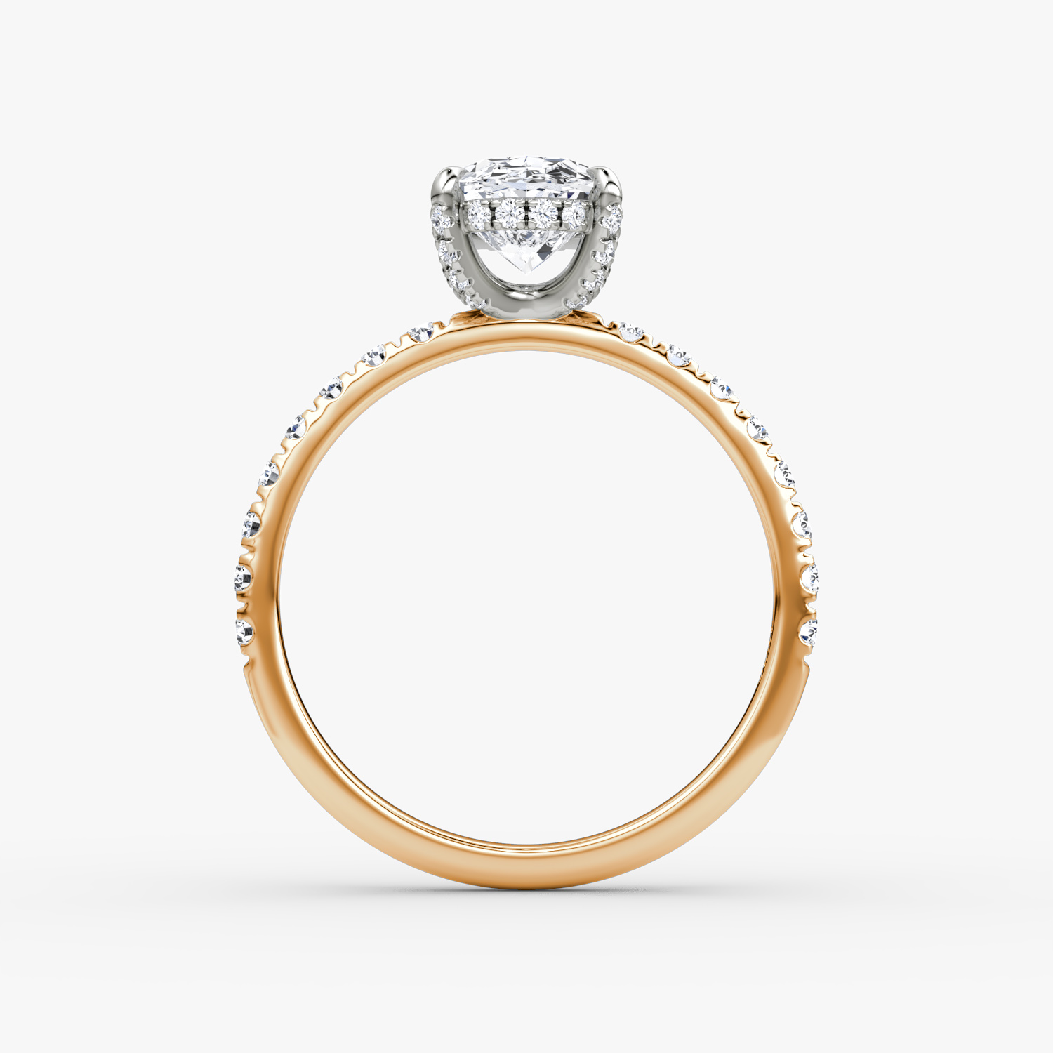 Anillo de compromiso Classic Hidden Halo | Oval | 14k | Oro rosa y platino | bandAccent: Pavé | bandWidth: large | prongStyle: Pavé | diamondOrientation: vertical | caratWeight: other