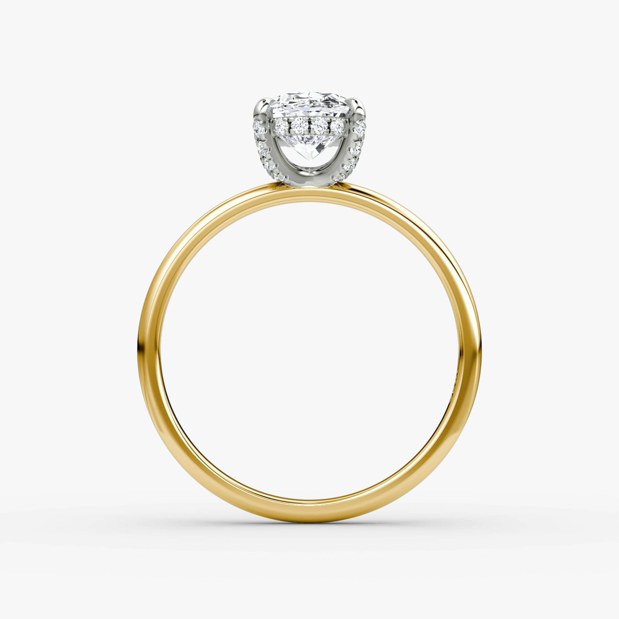 Anillo de compromiso Classic Hidden Halo | Oval | 18k | Oro amarillo y platino | bandAccent: Simple | bandWidth: large | prongStyle: Pavé | diamondOrientation: vertical | caratWeight: other