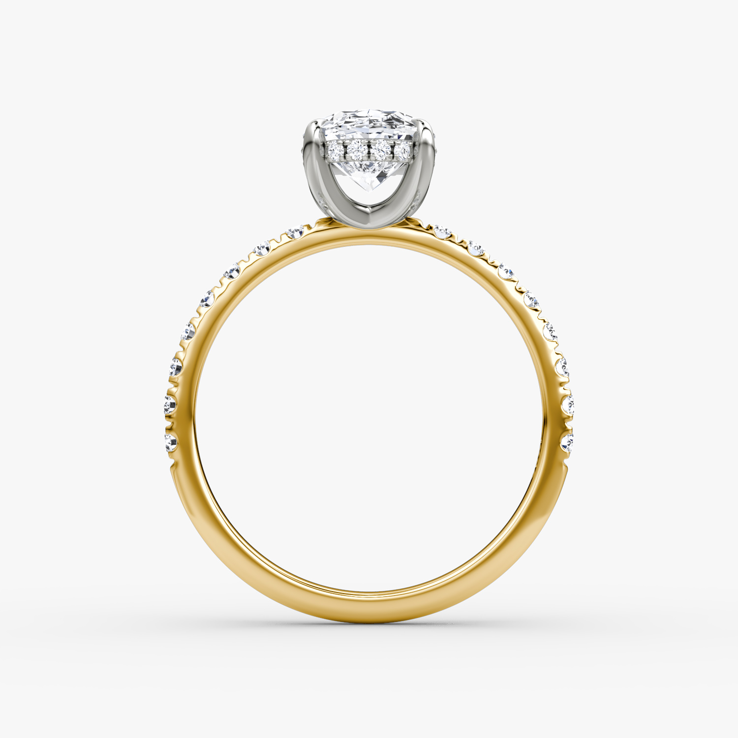 Anillo de compromiso Classic Hidden Halo | Oval | 18k | Oro amarillo y platino | bandAccent: Pavé | bandWidth: large | prongStyle: Simple | diamondOrientation: vertical | caratWeight: other