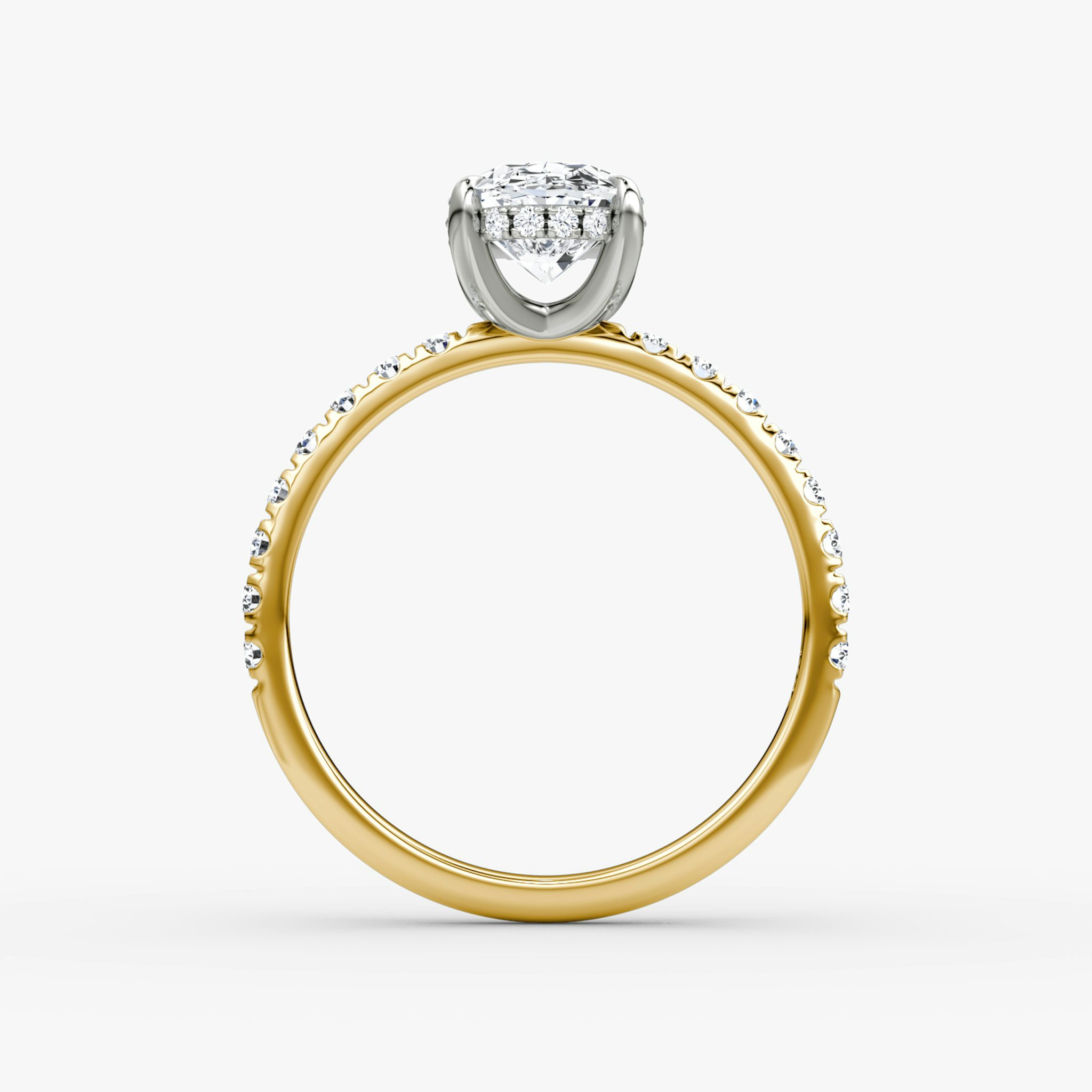 Anillo de compromiso Classic Hidden Halo | Oval | 18k | Oro amarillo y platino | bandAccent: Pavé | bandWidth: large | prongStyle: Simple | diamondOrientation: vertical | caratWeight: other