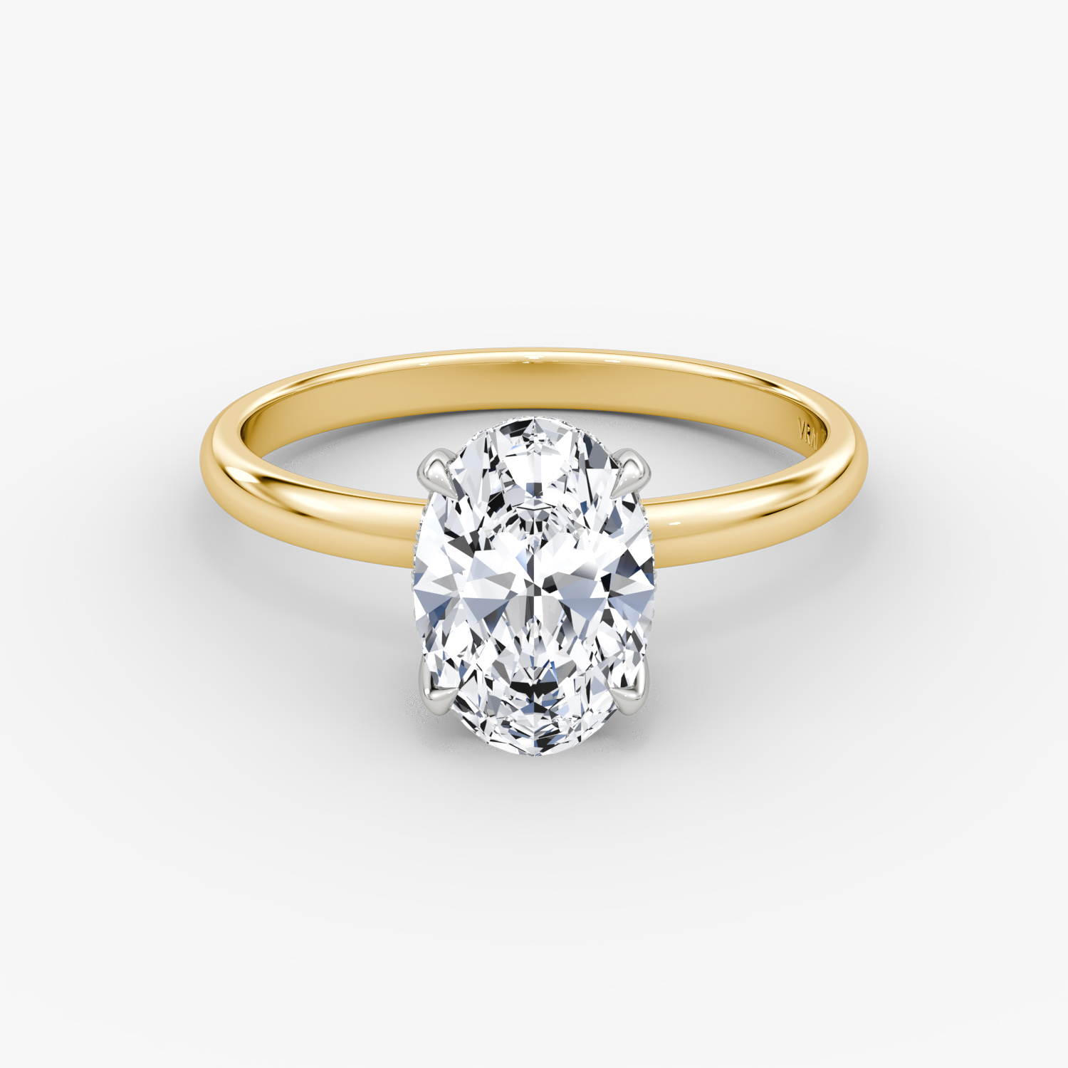 Anillo de compromiso Classic Hidden Halo | Oval | 18k | Oro amarillo y platino | bandAccent: Simple | bandWidth: large | prongStyle: Simple | diamondOrientation: vertical | caratWeight: other