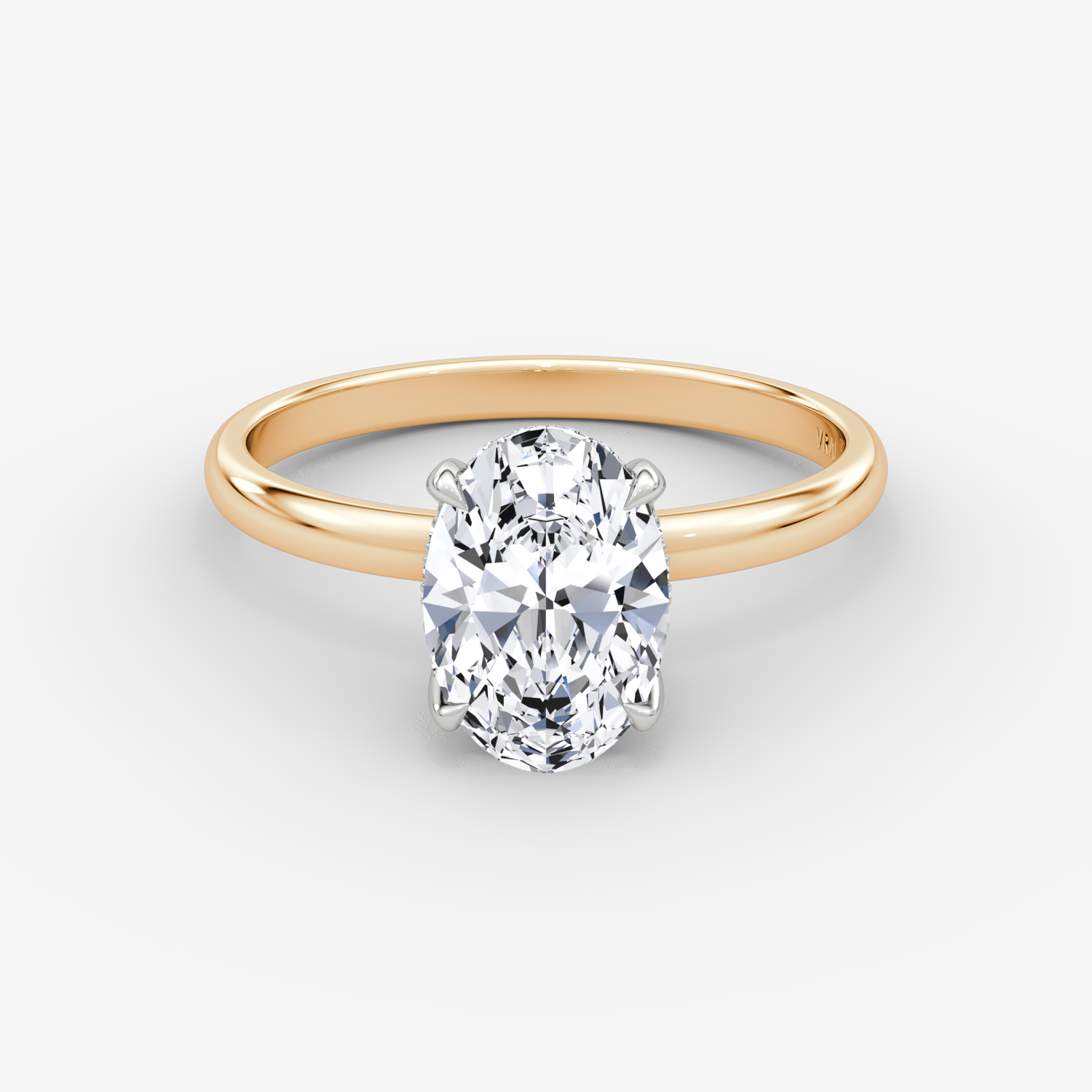 Anillo de compromiso Classic Hidden Halo | Oval | 14k | Oro rosa y platino | bandAccent: Simple | bandWidth: large | prongStyle: Simple | diamondOrientation: vertical | caratWeight: other
