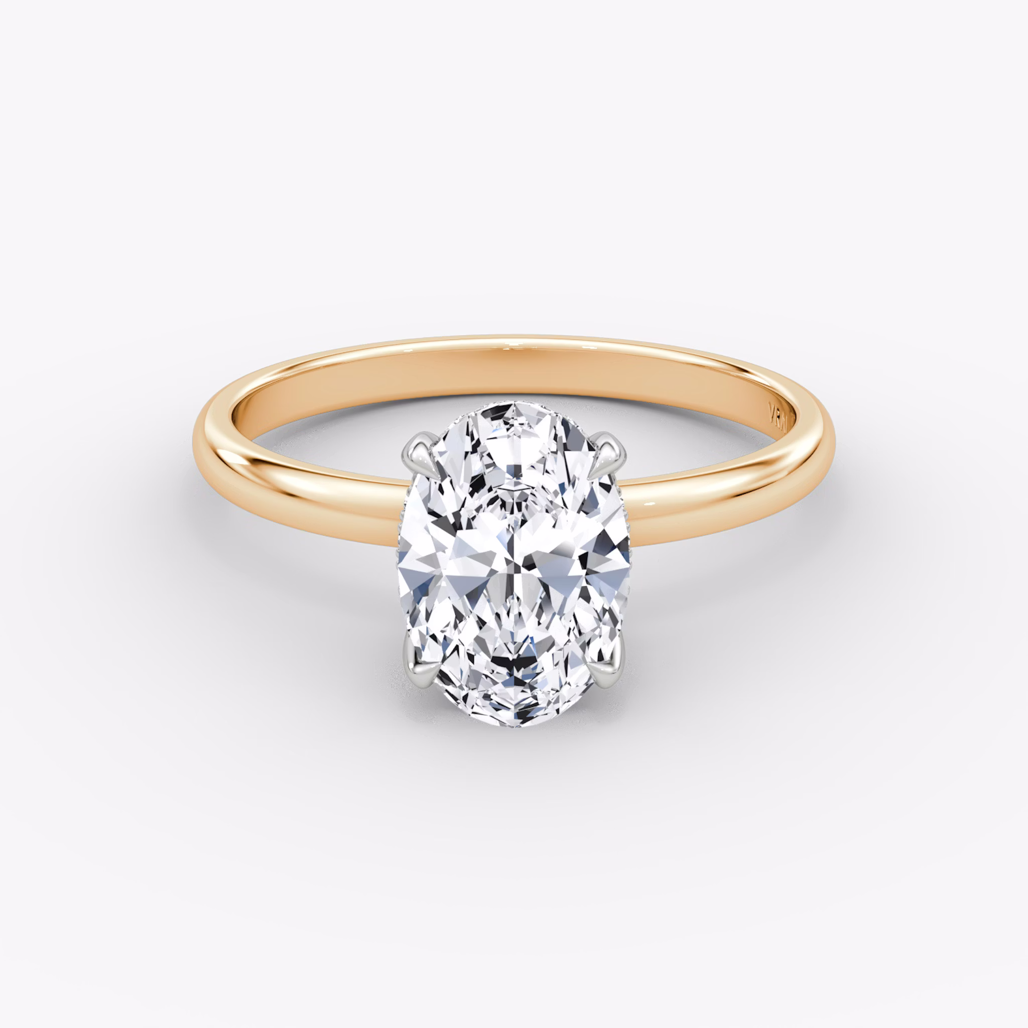 Anillo de compromiso Classic Hidden Halo | Oval | 14k | Oro rosa y platino | bandAccent: Simple | bandWidth: large | prongStyle: Simple | diamondOrientation: vertical | caratWeight: other