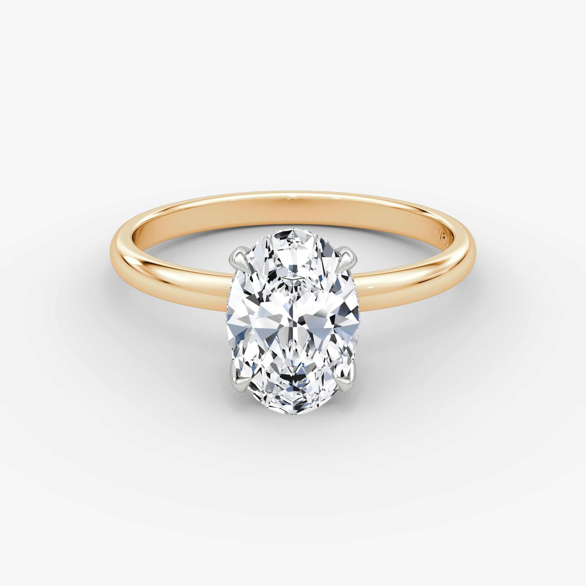 Anillo de compromiso Classic Hidden Halo | Oval | 14k | Oro rosa y platino | bandAccent: Simple | bandWidth: large | prongStyle: Simple | diamondOrientation: vertical | caratWeight: other