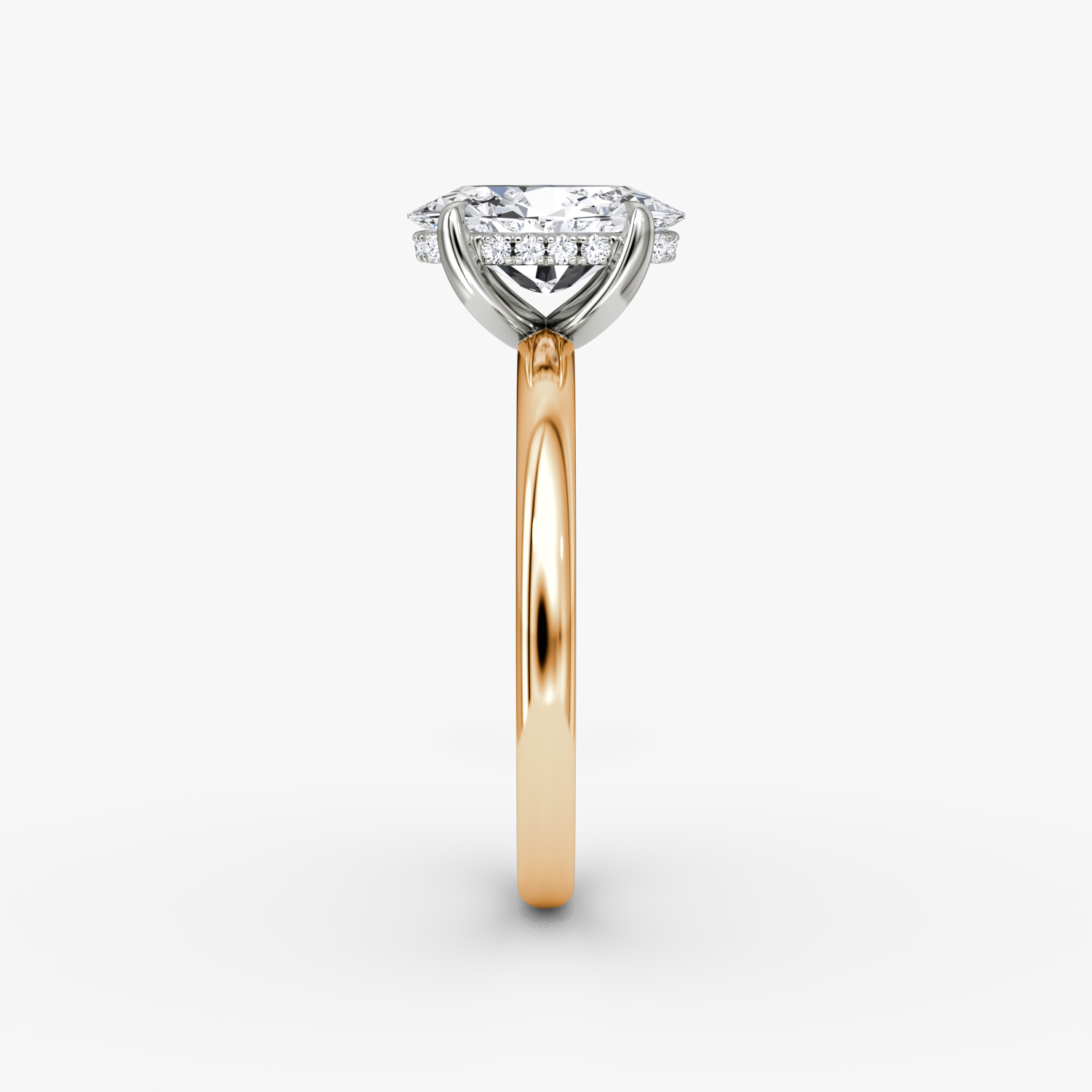 Anillo de compromiso Classic Hidden Halo | Oval | 14k | Oro rosa y platino | bandAccent: Simple | bandWidth: large | prongStyle: Simple | diamondOrientation: vertical | caratWeight: other