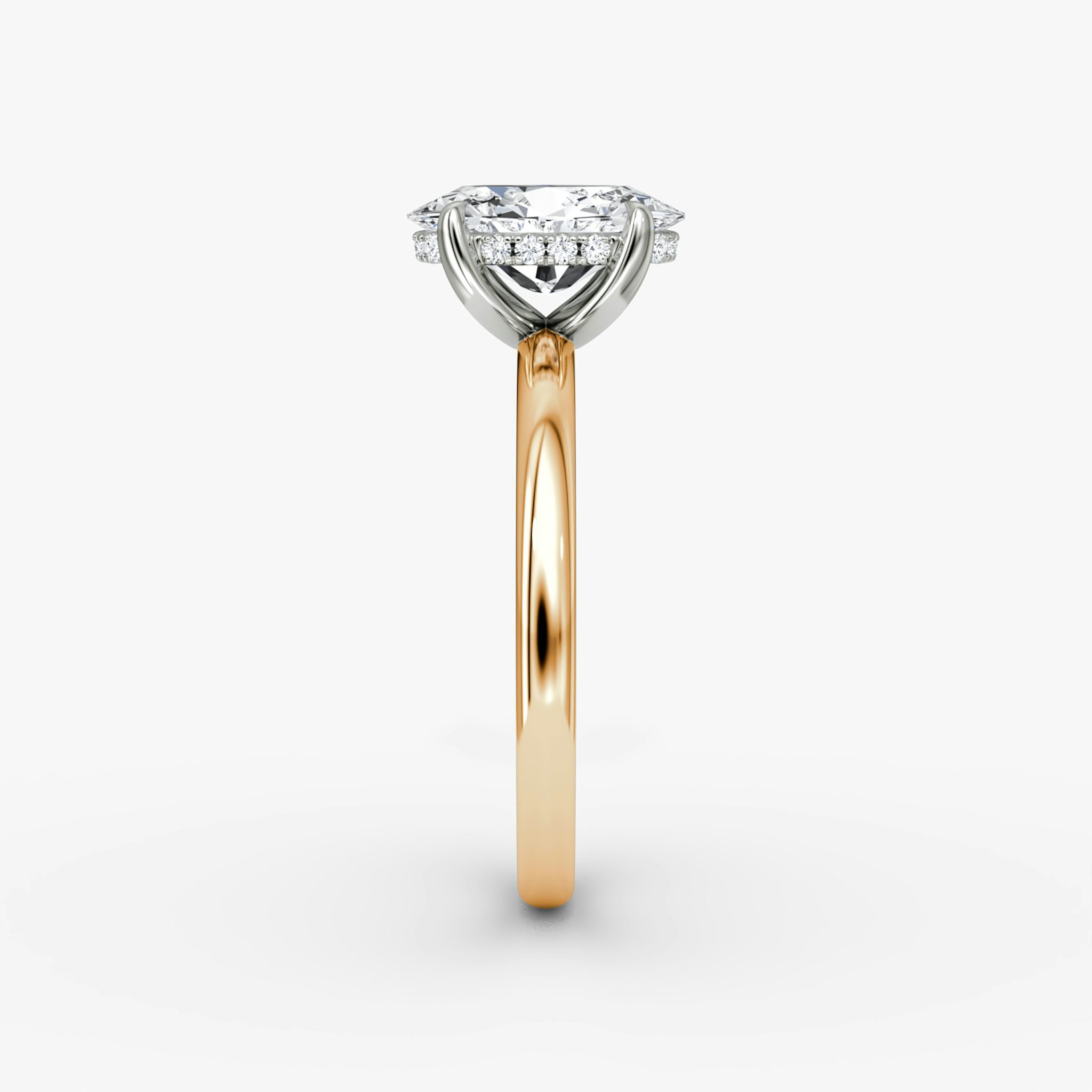 Anillo de compromiso Classic Hidden Halo | Oval | 14k | Oro rosa y platino | bandAccent: Simple | bandWidth: large | prongStyle: Simple | diamondOrientation: vertical | caratWeight: other