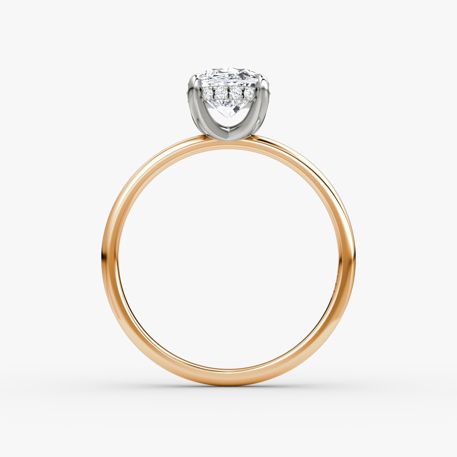 Anillo de compromiso Classic Hidden Halo | Oval | 14k | Oro rosa y platino | bandAccent: Simple | bandWidth: large | prongStyle: Simple | diamondOrientation: vertical | caratWeight: other