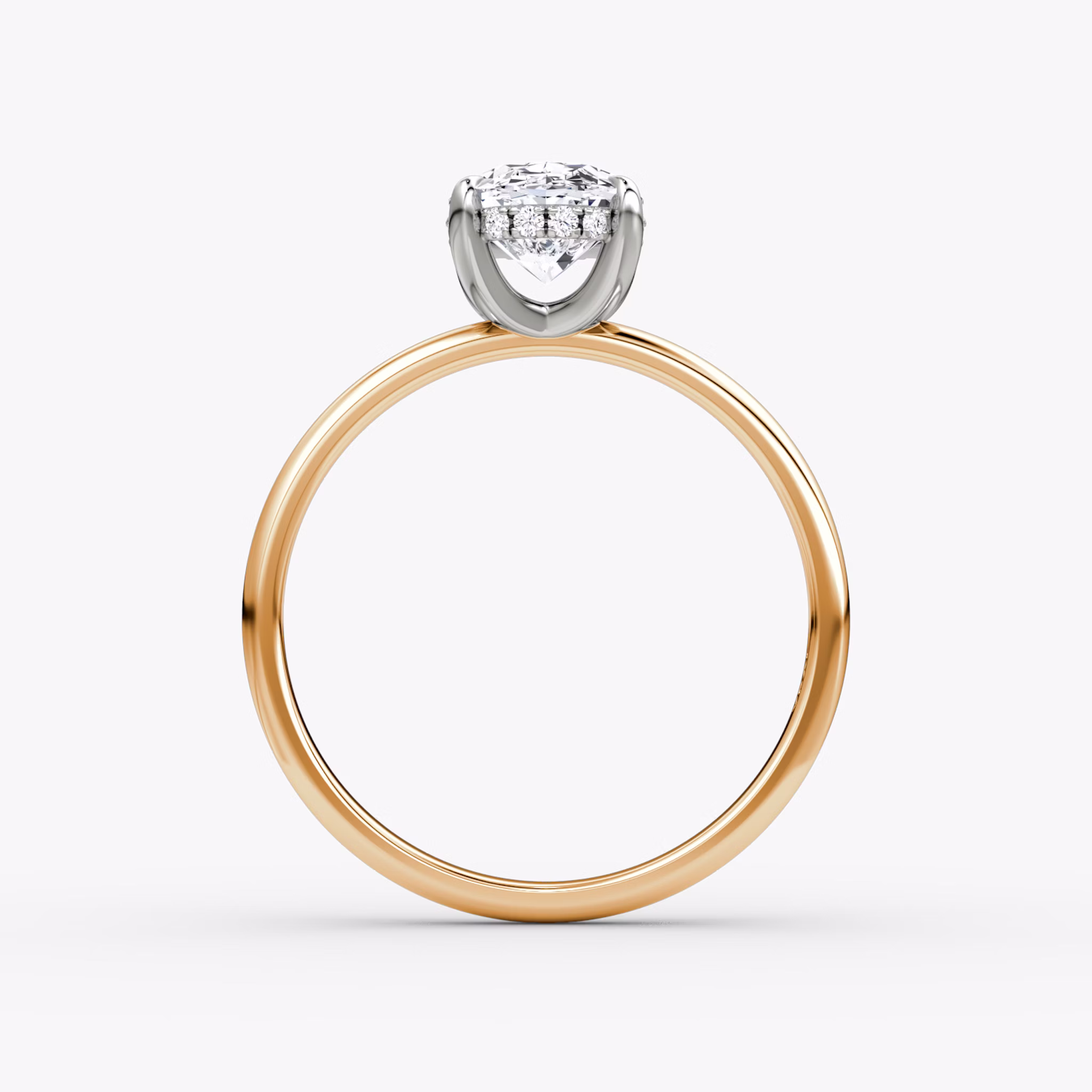 Anillo de compromiso Classic Hidden Halo | Oval | 14k | Oro rosa y platino | bandAccent: Simple | bandWidth: large | prongStyle: Simple | diamondOrientation: vertical | caratWeight: other