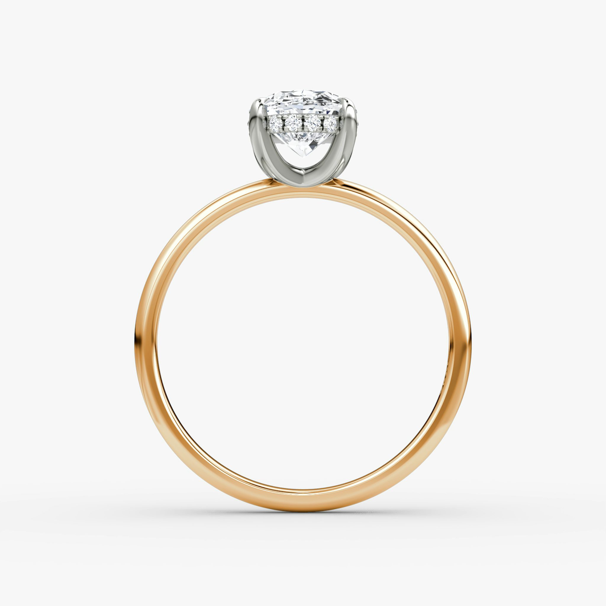 Anillo de compromiso Classic Hidden Halo | Oval | 14k | Oro rosa y platino | bandAccent: Simple | bandWidth: large | prongStyle: Simple | diamondOrientation: vertical | caratWeight: other
