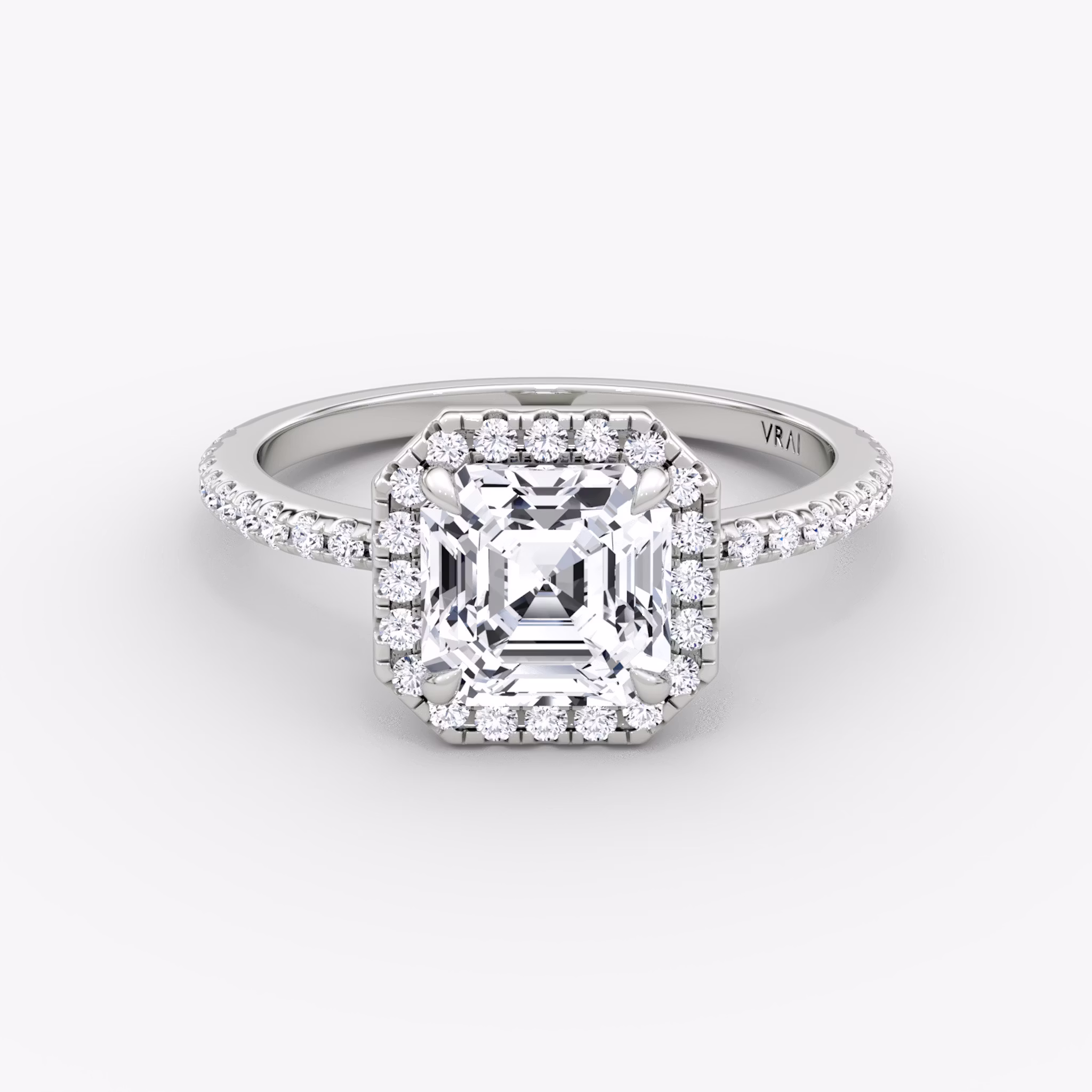 The Halo | Asscher | 18k | White Gold | bandAccent: Pavé | haloSize: original | diamondOrientation: vertical | caratWeight: other
