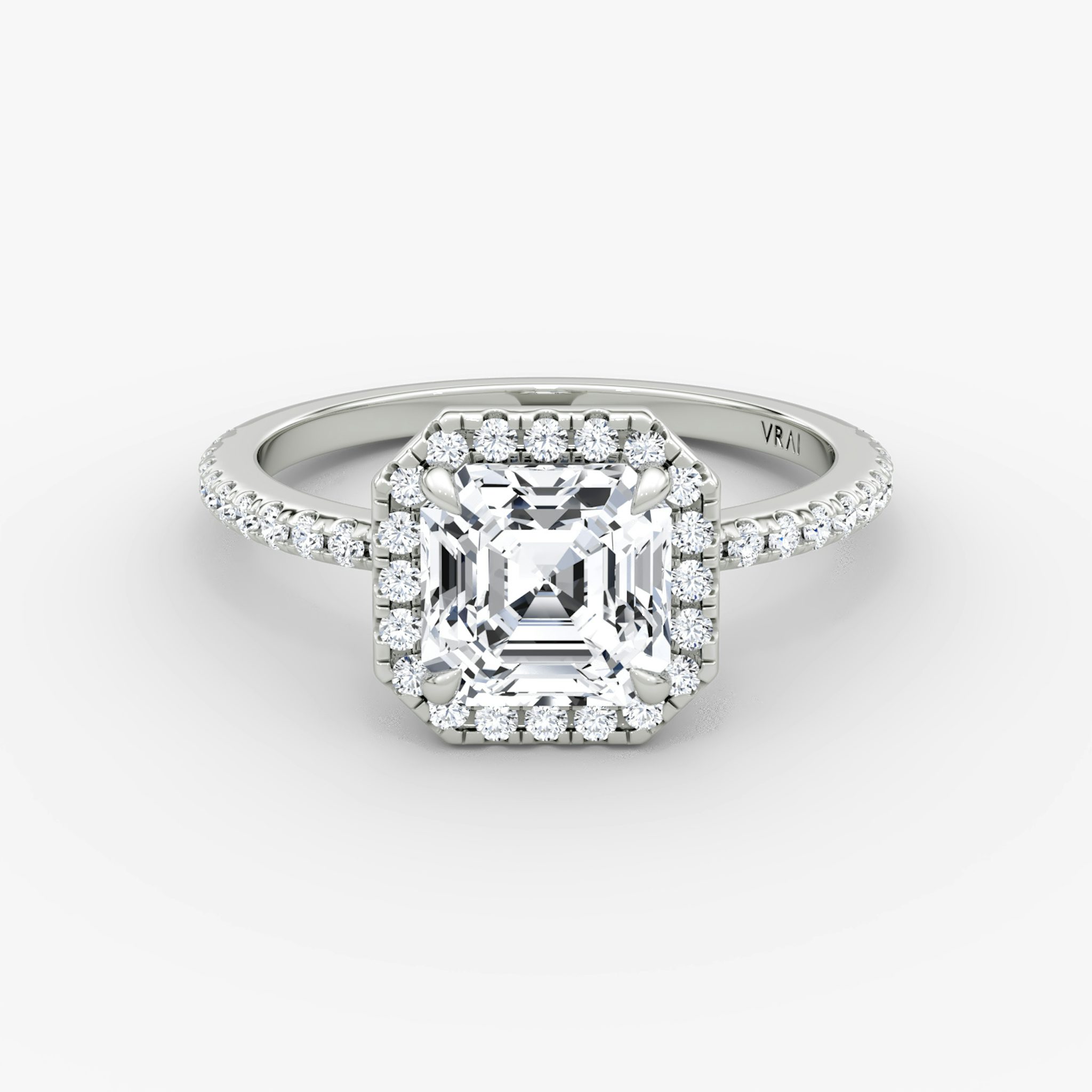 The Halo | Asscher | 18k | White Gold | bandAccent: Pavé | haloSize: original | diamondOrientation: vertical | caratWeight: other