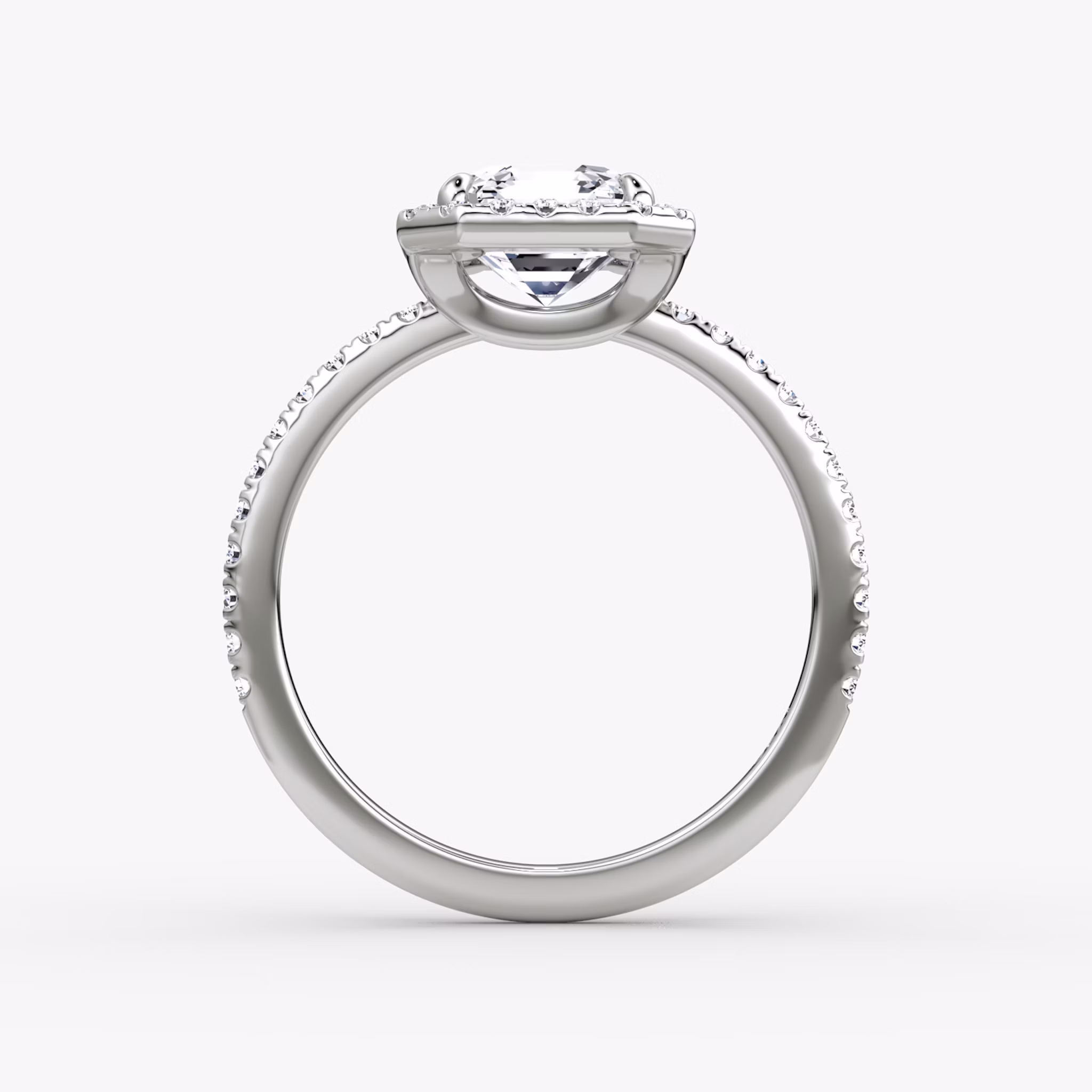 The Halo | Asscher | 18k | White Gold | bandAccent: Pavé | haloSize: original | diamondOrientation: vertical | caratWeight: other