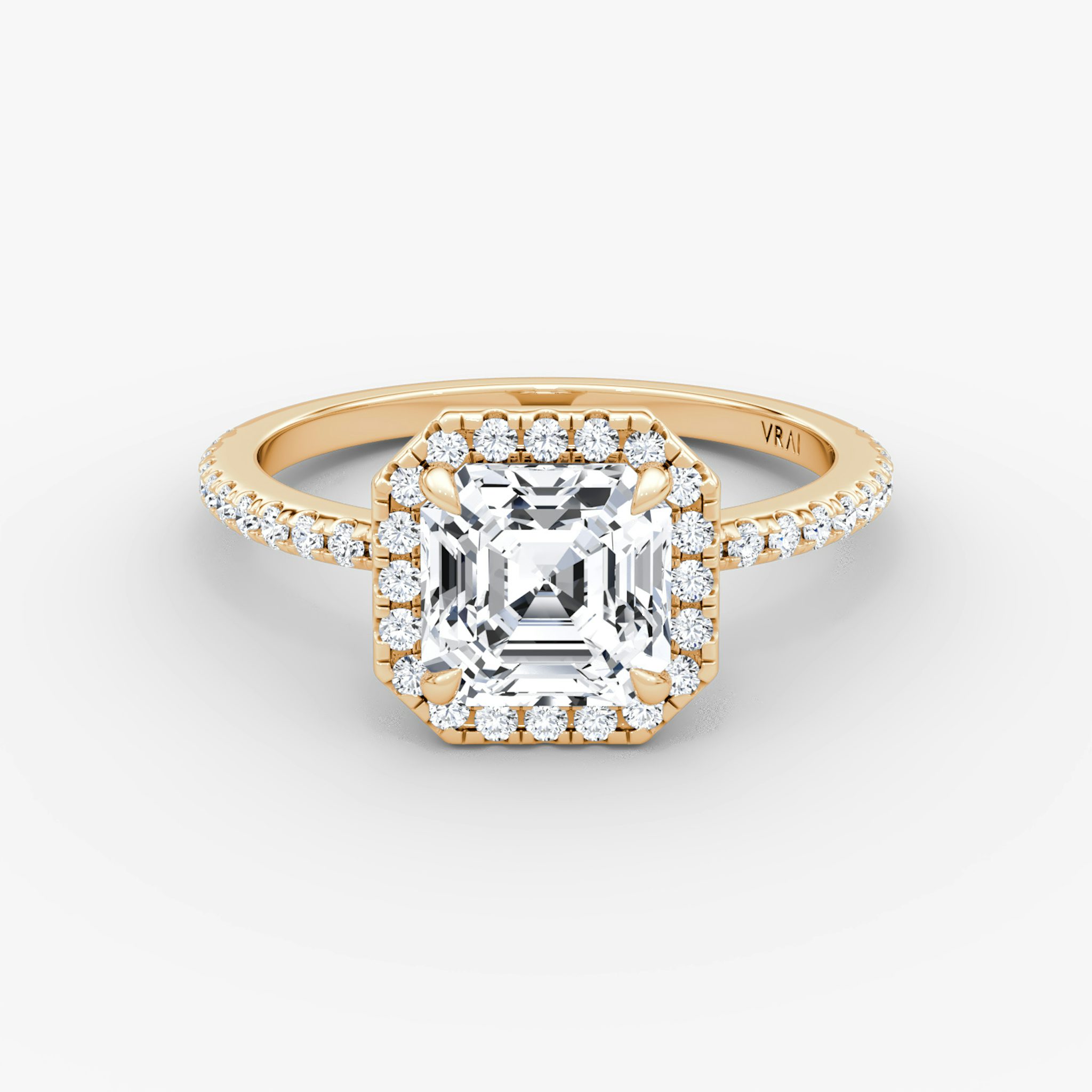The Halo | Asscher | 14k | Rose Gold | bandAccent: Pavé | haloSize: original | diamondOrientation: vertical | caratWeight: other