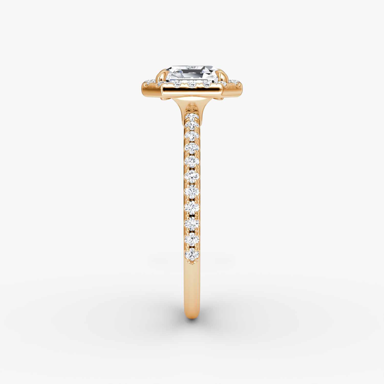 The Halo | Asscher | 14k | Rose Gold | bandAccent: Pavé | haloSize: original | diamondOrientation: vertical | caratWeight: other