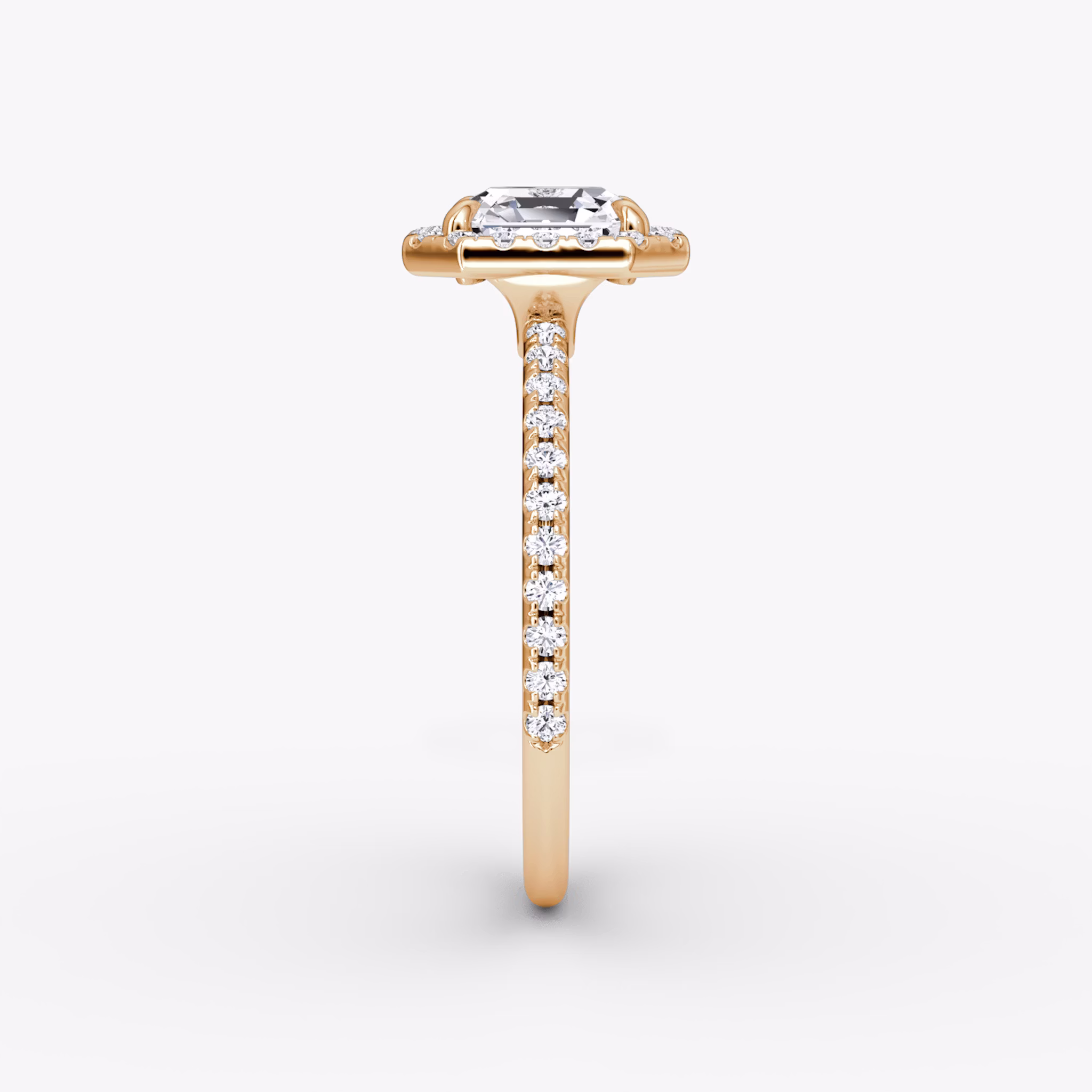 The Halo | Asscher | 14k | Rose Gold | bandAccent: Pavé | haloSize: original | diamondOrientation: vertical | caratWeight: other