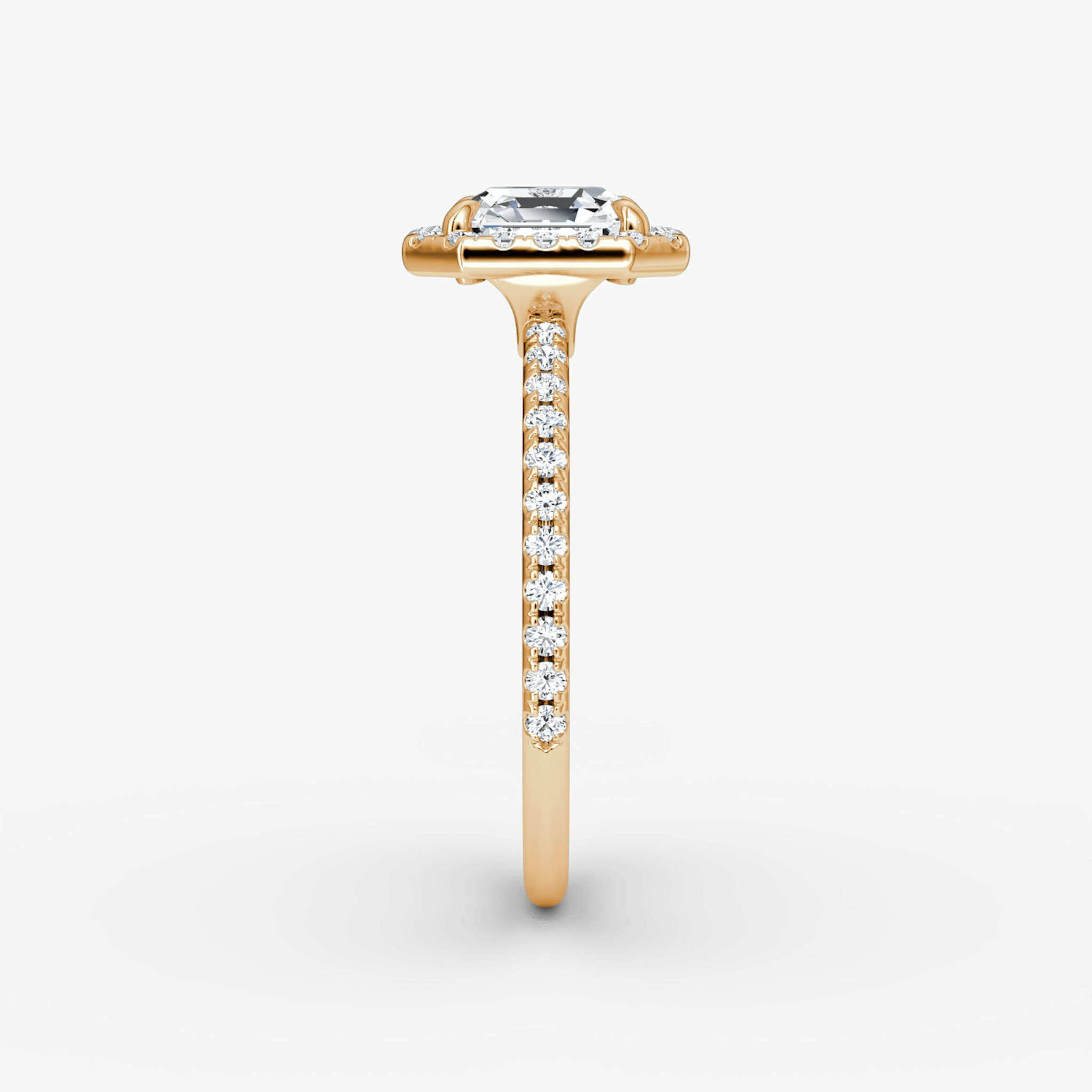 The Halo | Asscher | 14k | Rose Gold | bandAccent: Pavé | haloSize: original | diamondOrientation: vertical | caratWeight: other