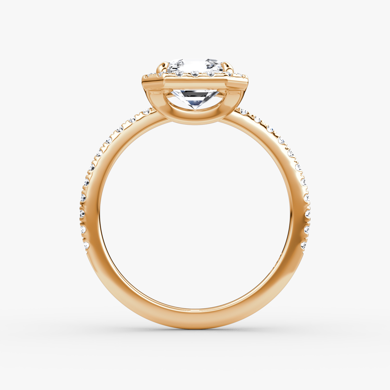 The Halo | Asscher | 14k | Rose Gold | bandAccent: Pavé | haloSize: original | diamondOrientation: vertical | caratWeight: other