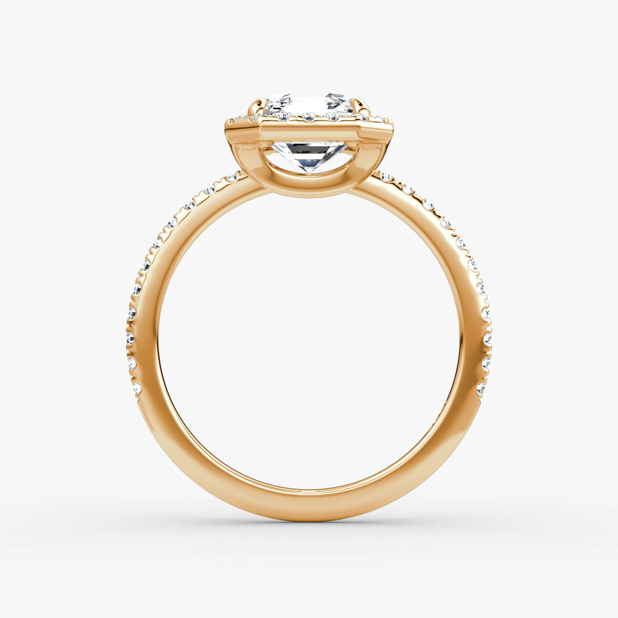 The Halo | Asscher | 14k | Rose Gold | bandAccent: Pavé | haloSize: original | diamondOrientation: vertical | caratWeight: other
