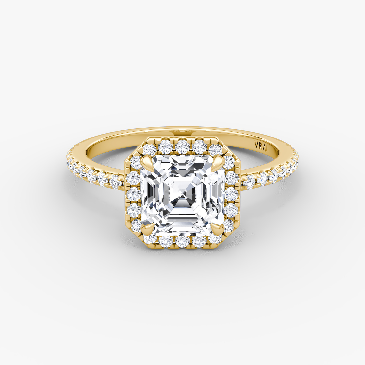 The Halo | Asscher | 18k | Yellow Gold | bandAccent: Pavé | haloSize: original | diamondOrientation: vertical | caratWeight: other
