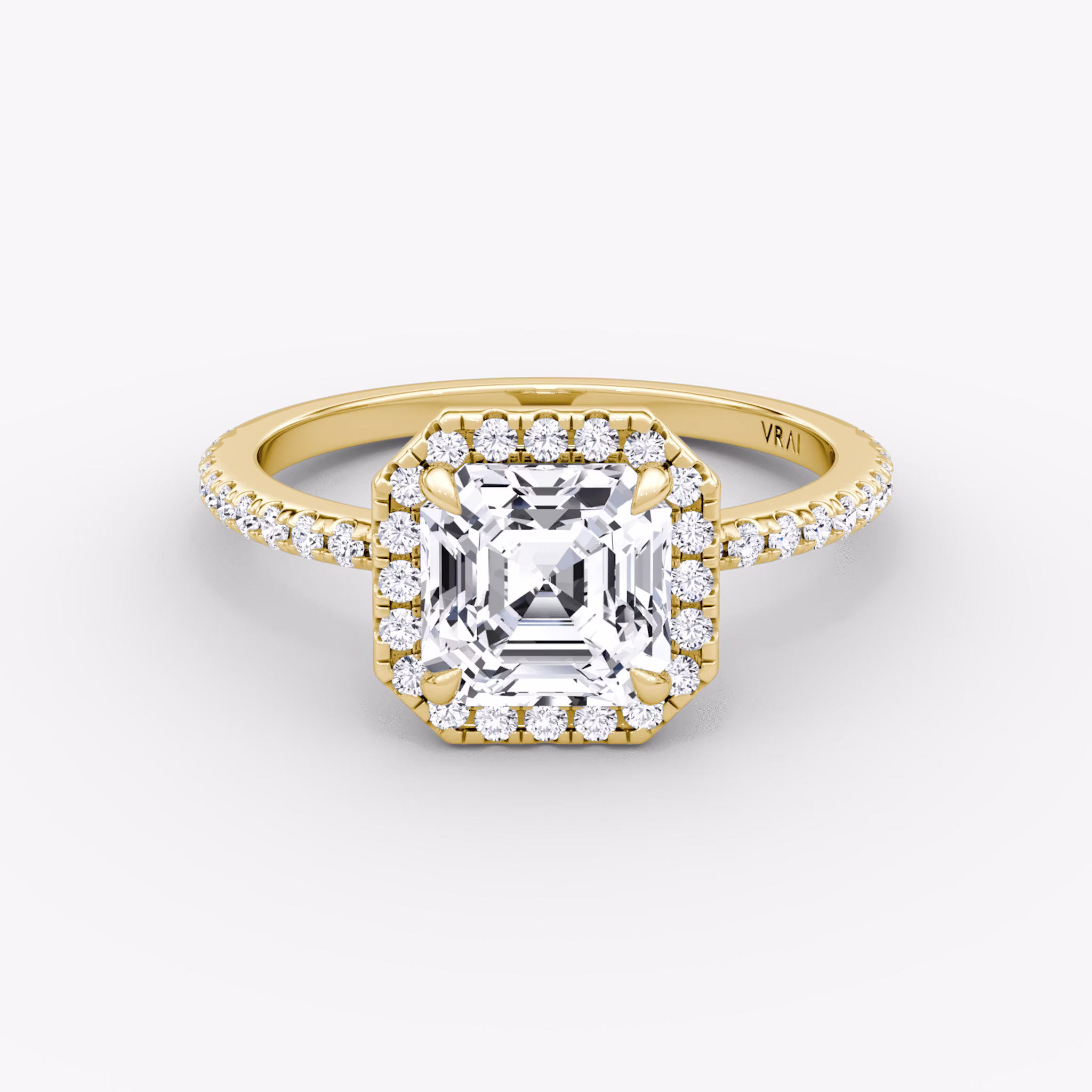 The Halo | Asscher | 18k | Yellow Gold | bandAccent: Pavé | haloSize: original | diamondOrientation: vertical | caratWeight: other