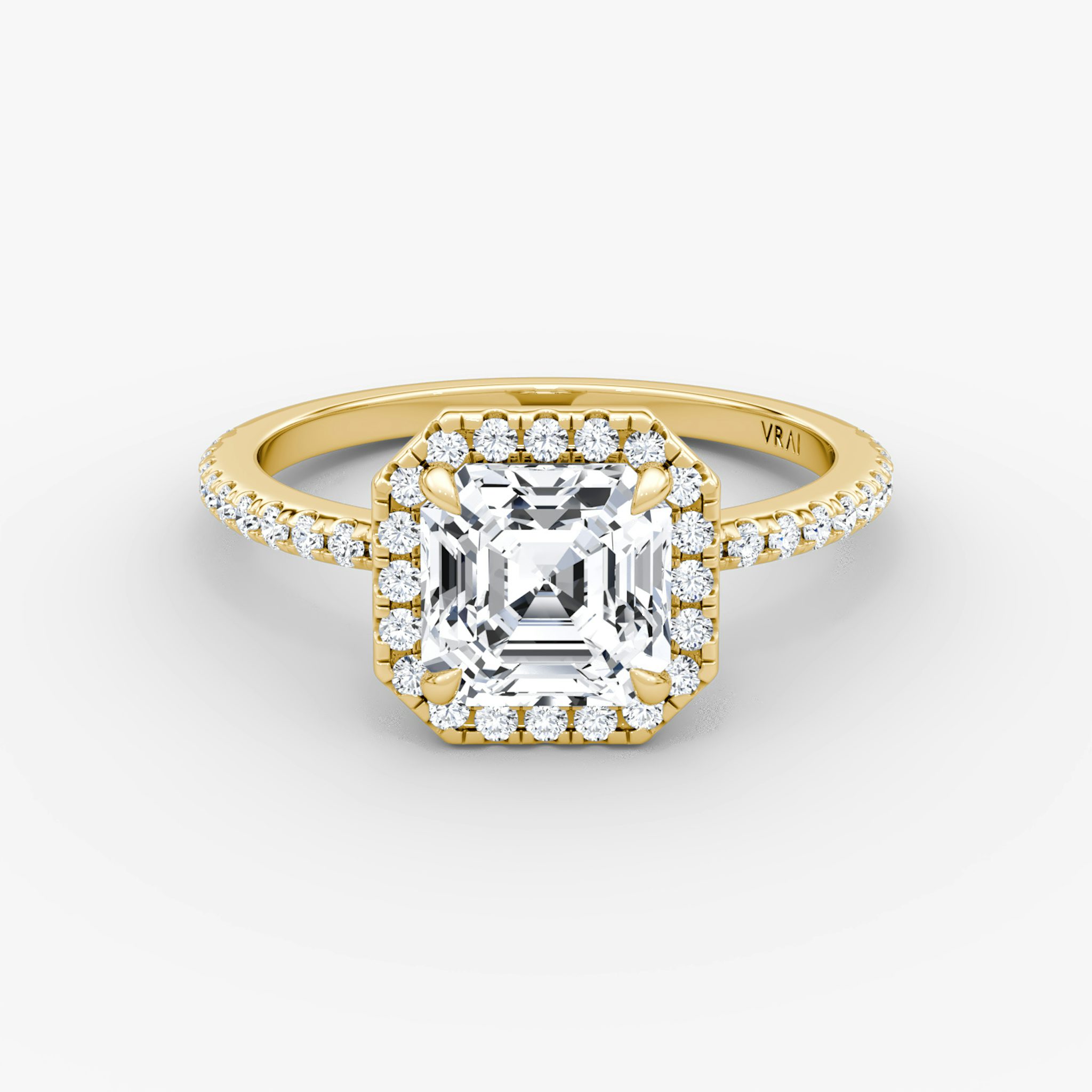 The Halo | Asscher | 18k | Yellow Gold | bandAccent: Pavé | haloSize: original | diamondOrientation: vertical | caratWeight: other
