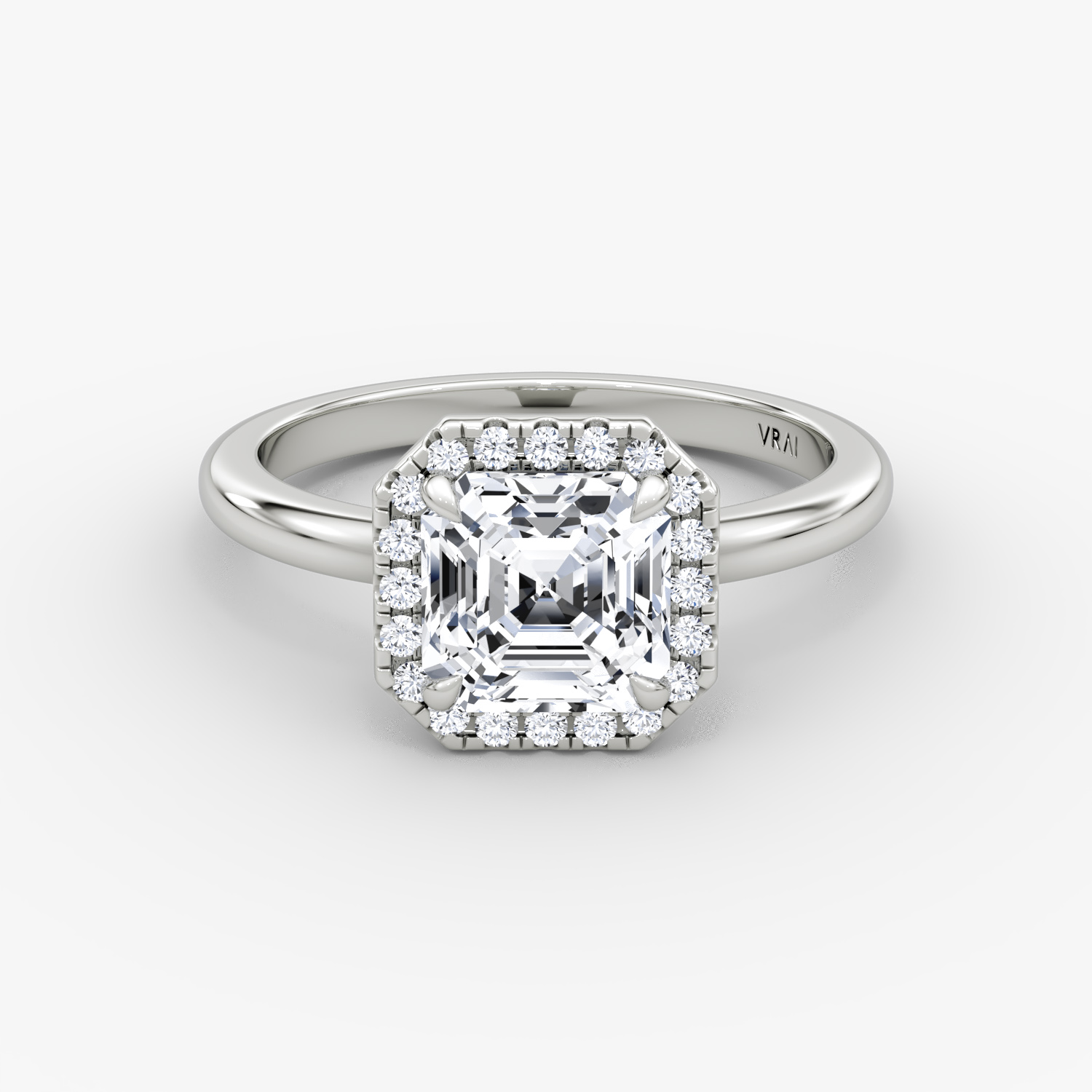 The Halo | Asscher | 18k | White Gold | bandAccent: Plain | haloSize: original | diamondOrientation: vertical | caratWeight: other