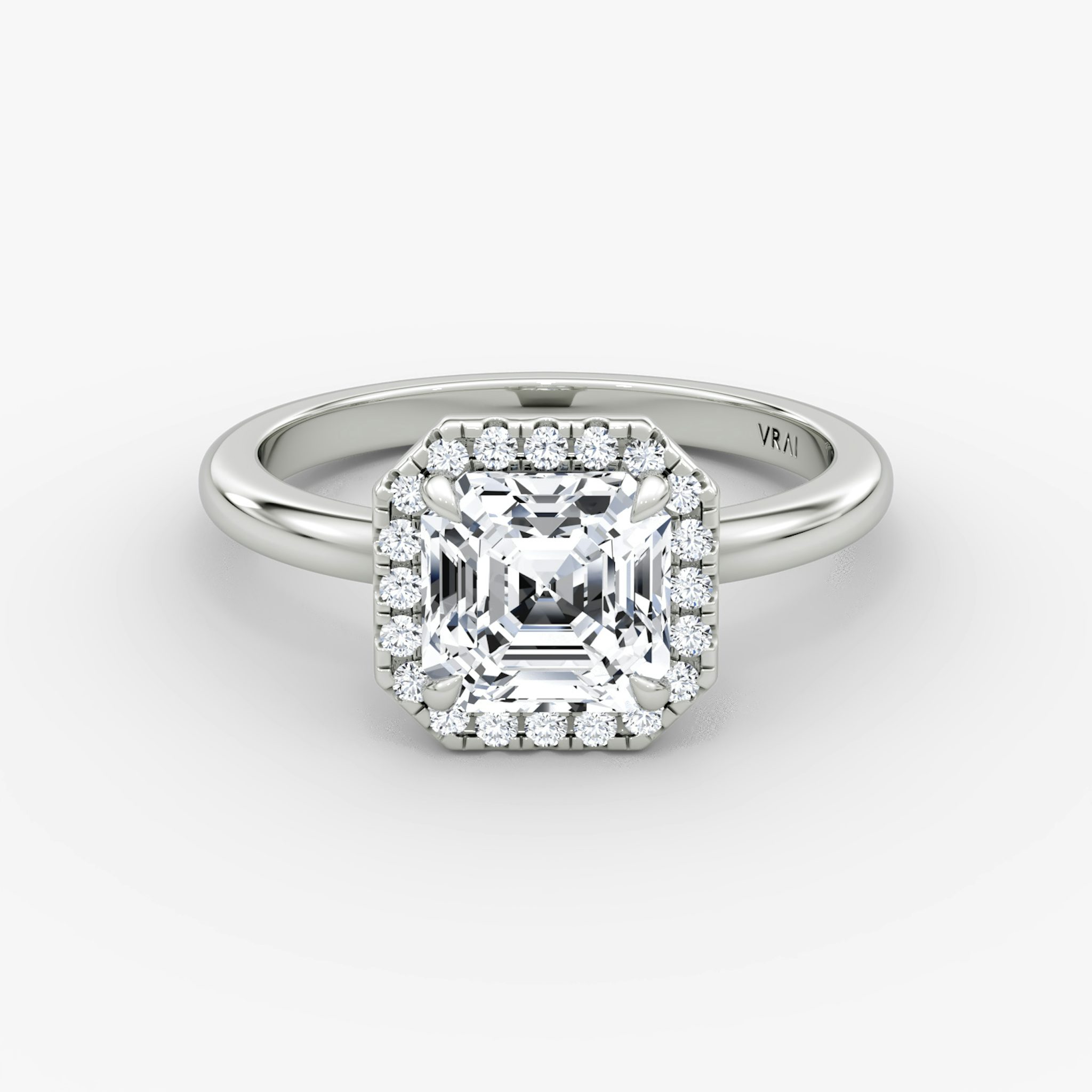 The Halo | Asscher | 18k | White Gold | bandAccent: Plain | haloSize: original | diamondOrientation: vertical | caratWeight: other