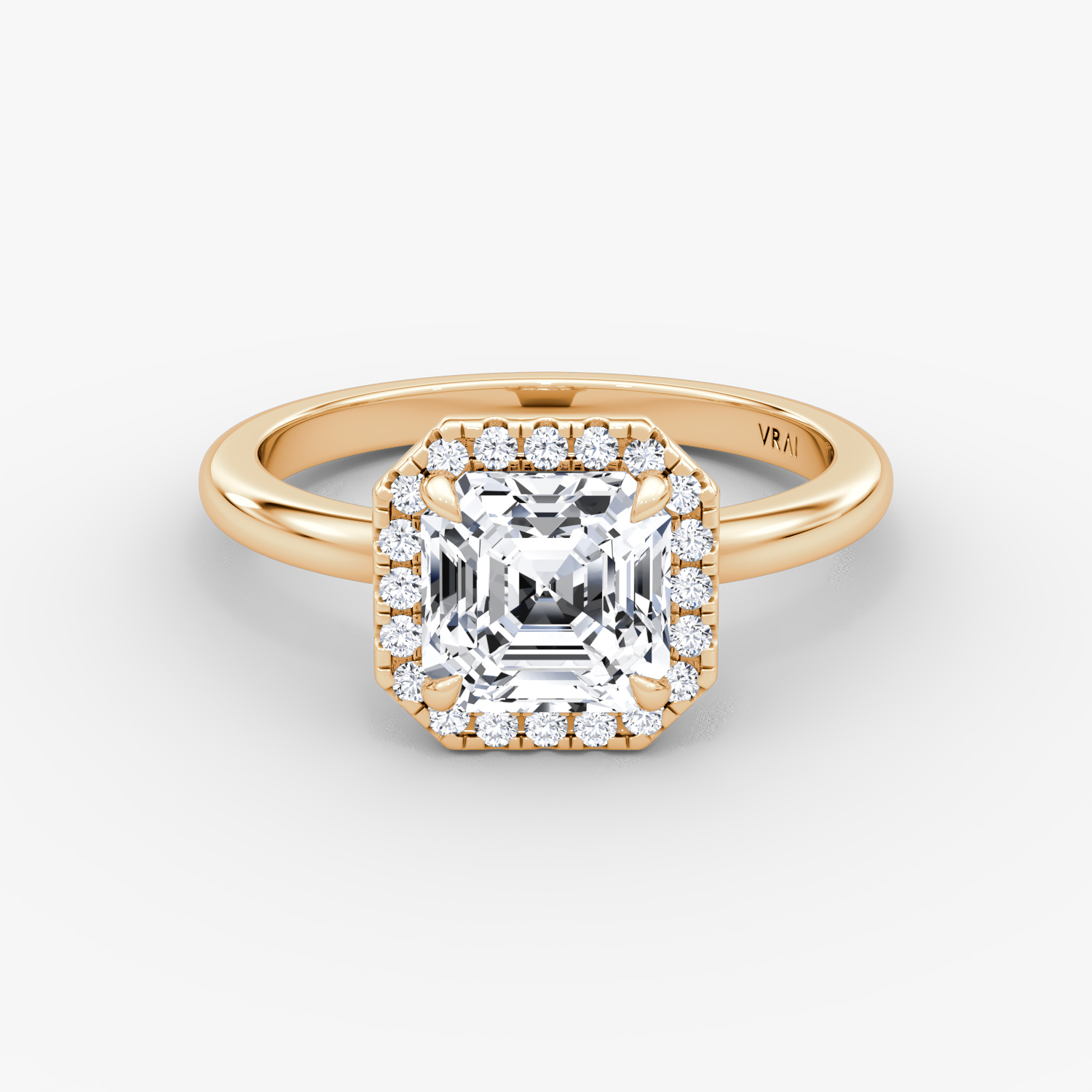 The Halo | Asscher | 14k | Rose Gold | bandAccent: Plain | haloSize: original | diamondOrientation: vertical | caratWeight: other