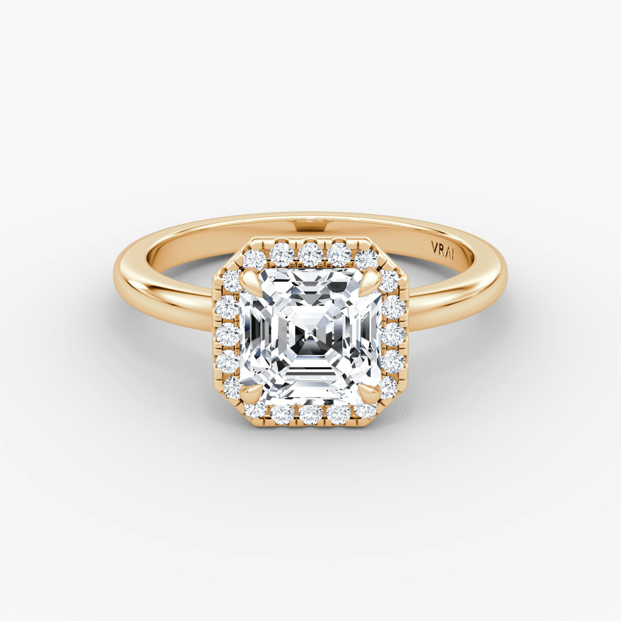 The Halo | Asscher | 14k | Rose Gold | bandAccent: Plain | haloSize: original | diamondOrientation: vertical | caratWeight: other