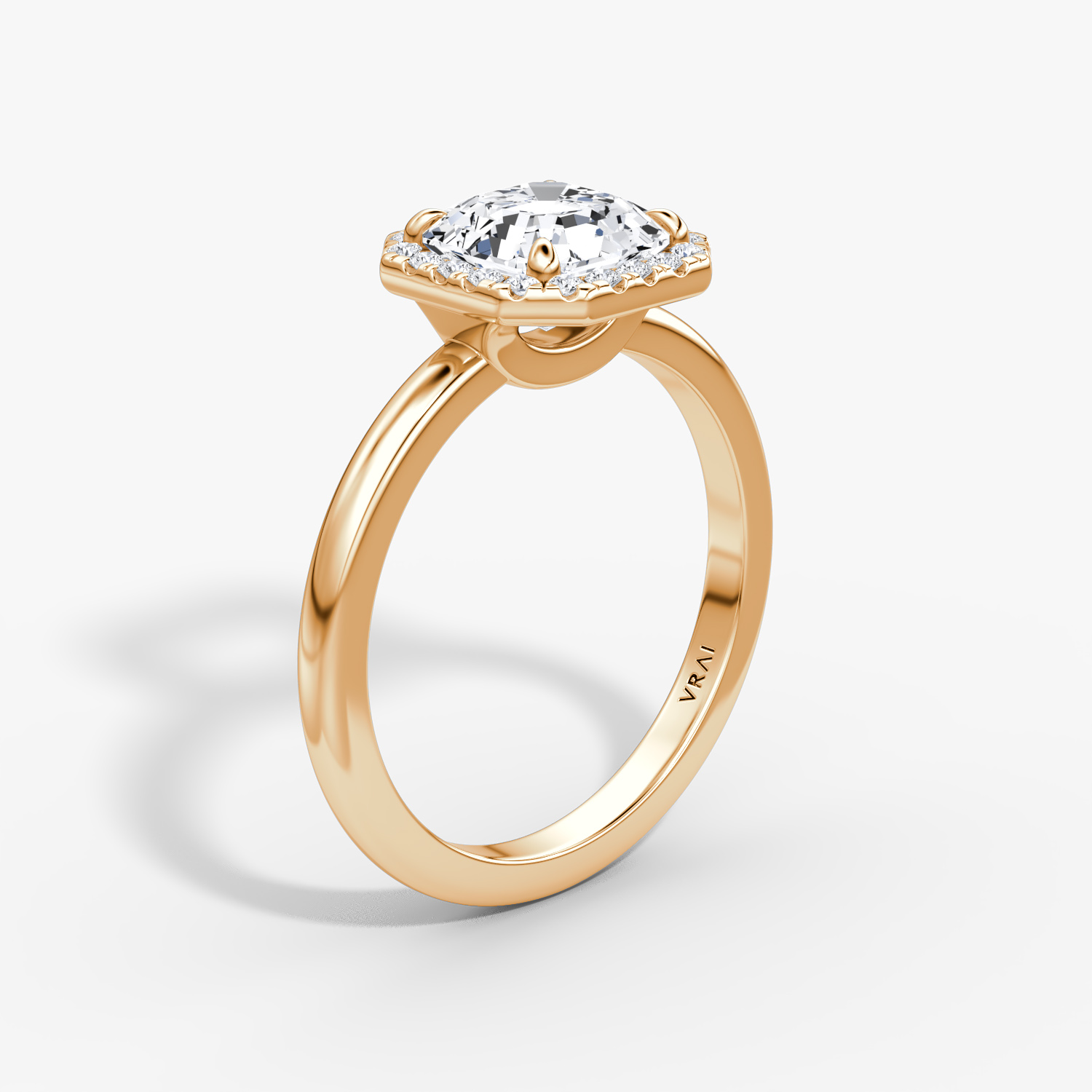 The Halo | Asscher | 14k | Rose Gold | bandAccent: Plain | haloSize: original | diamondOrientation: vertical | caratWeight: other