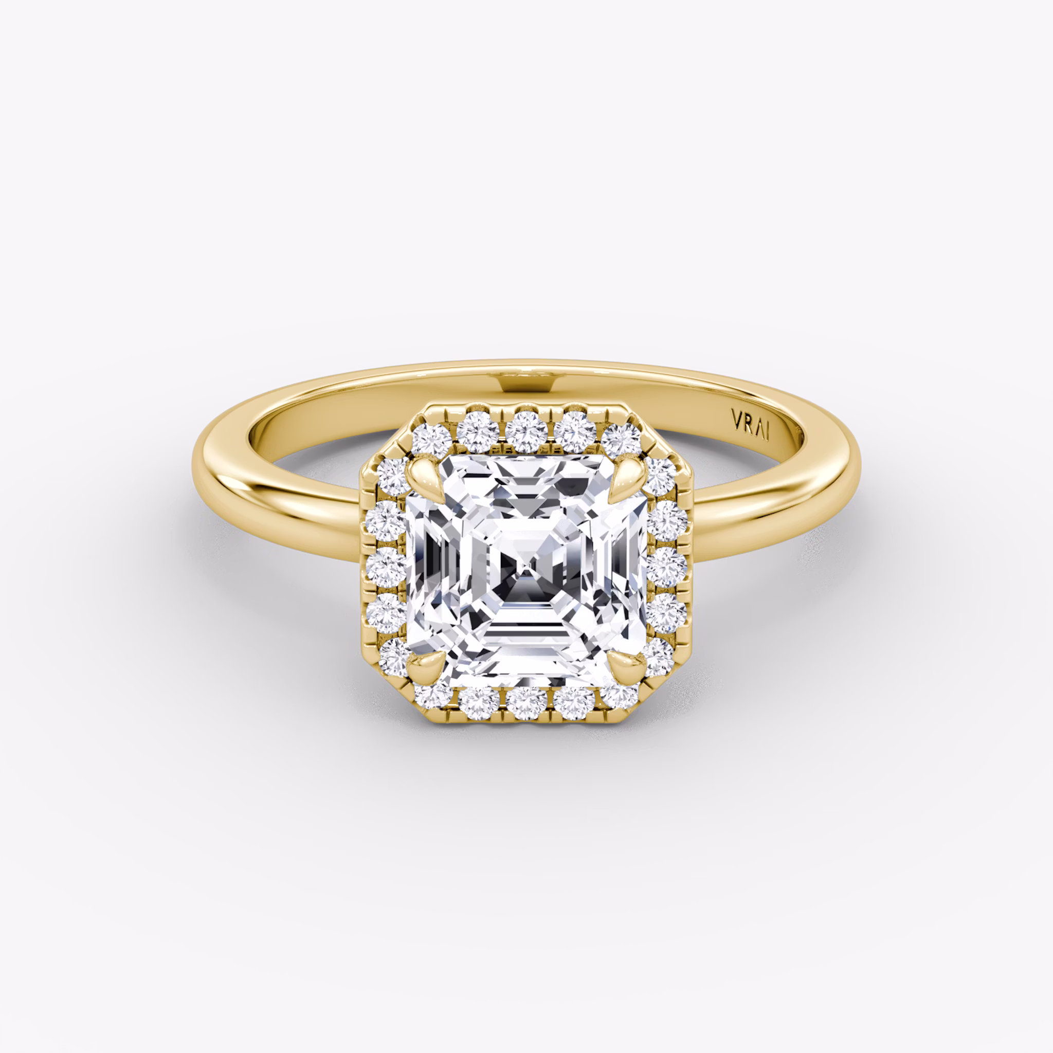 The Halo | Asscher | 18k | Yellow Gold | bandAccent: Plain | haloSize: original | diamondOrientation: vertical | caratWeight: other
