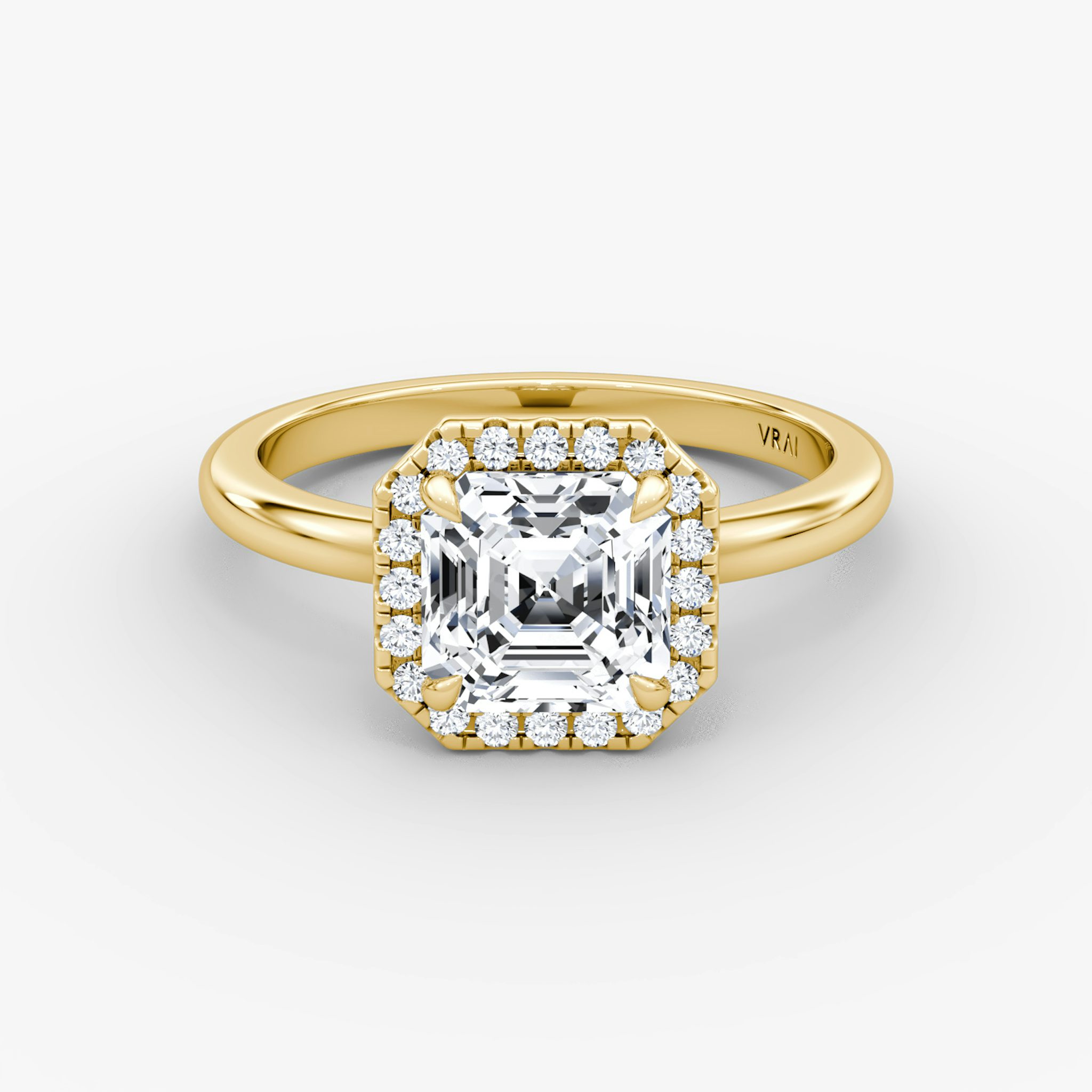 The Halo | Asscher | 18k | Yellow Gold | bandAccent: Plain | haloSize: original | diamondOrientation: vertical | caratWeight: other