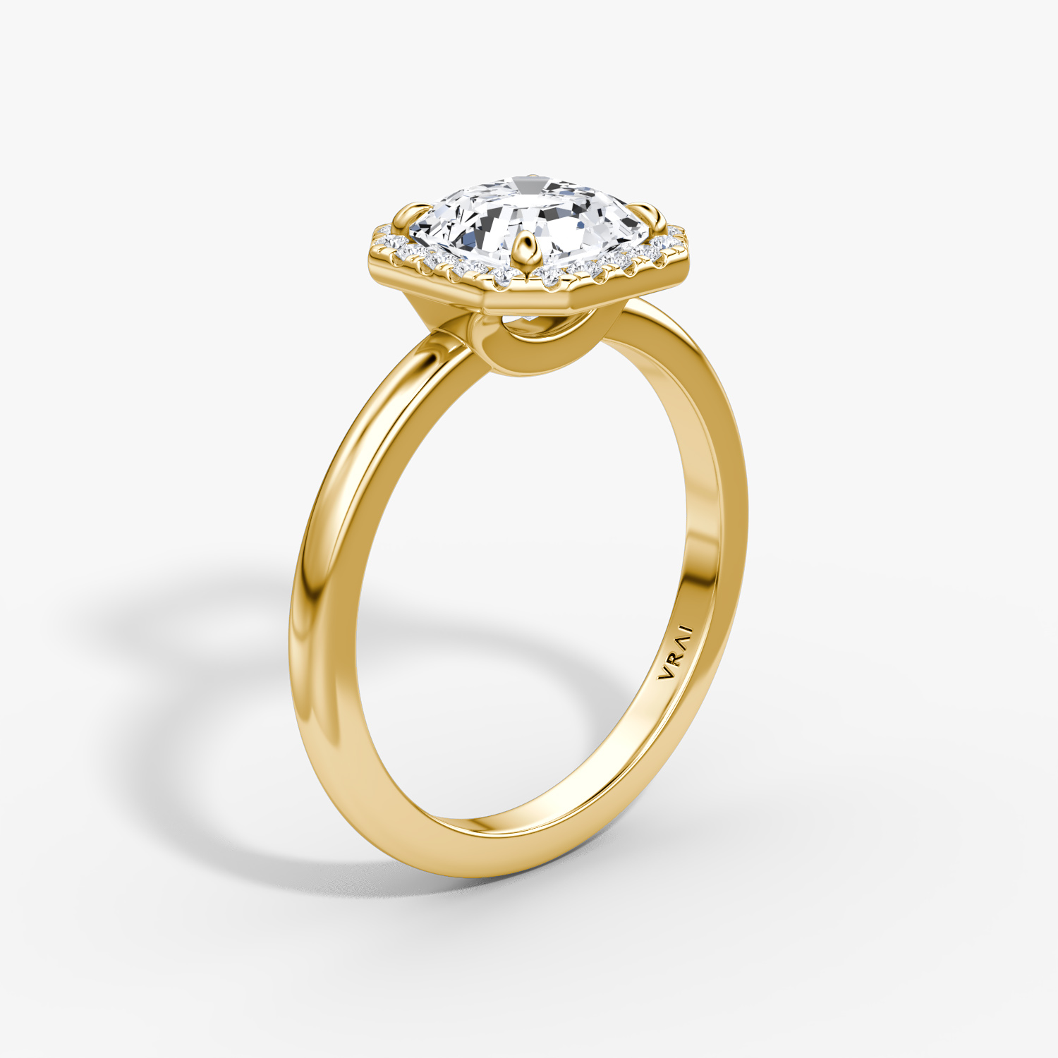 The Halo | Asscher | 18k | Yellow Gold | bandAccent: Plain | haloSize: original | diamondOrientation: vertical | caratWeight: other