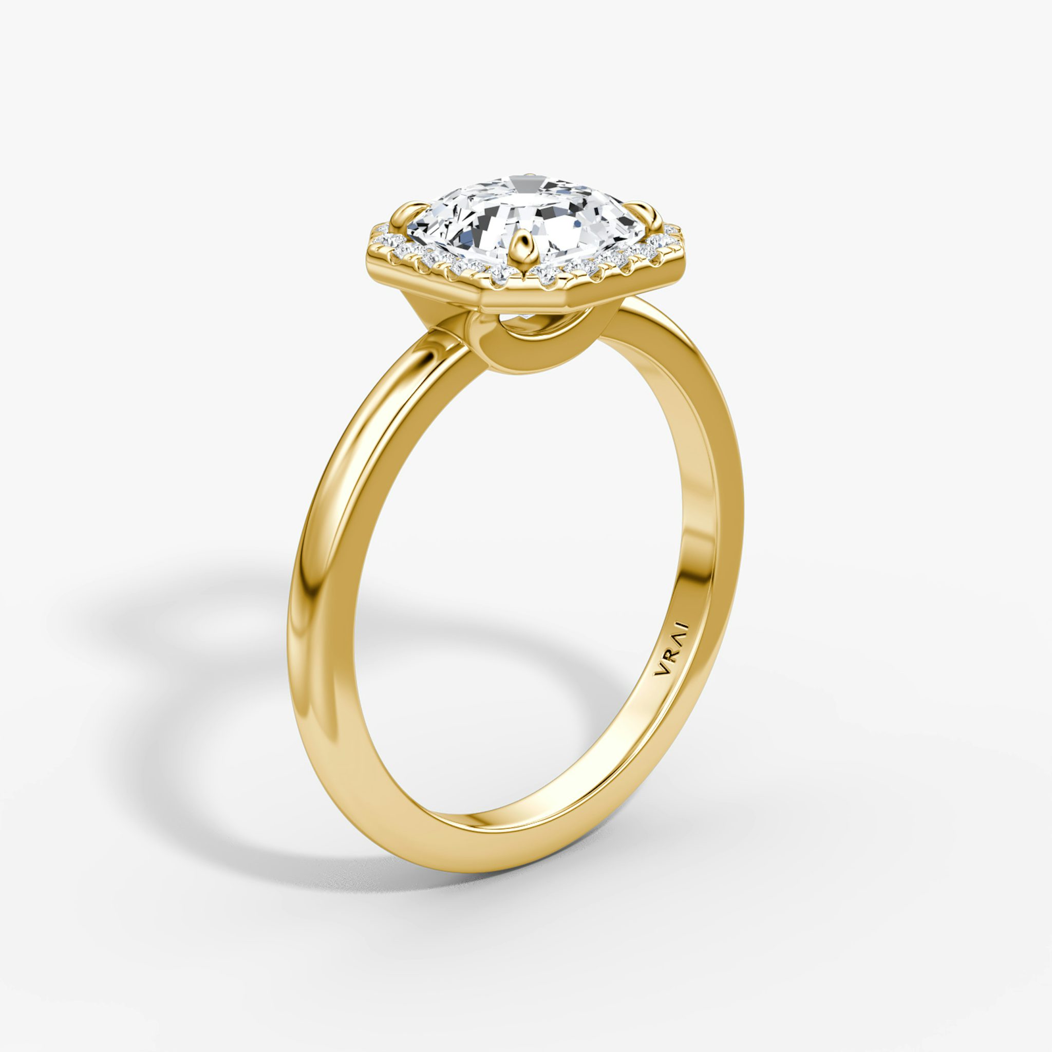 The Halo | Asscher | 18k | Yellow Gold | bandAccent: Plain | haloSize: original | diamondOrientation: vertical | caratWeight: other