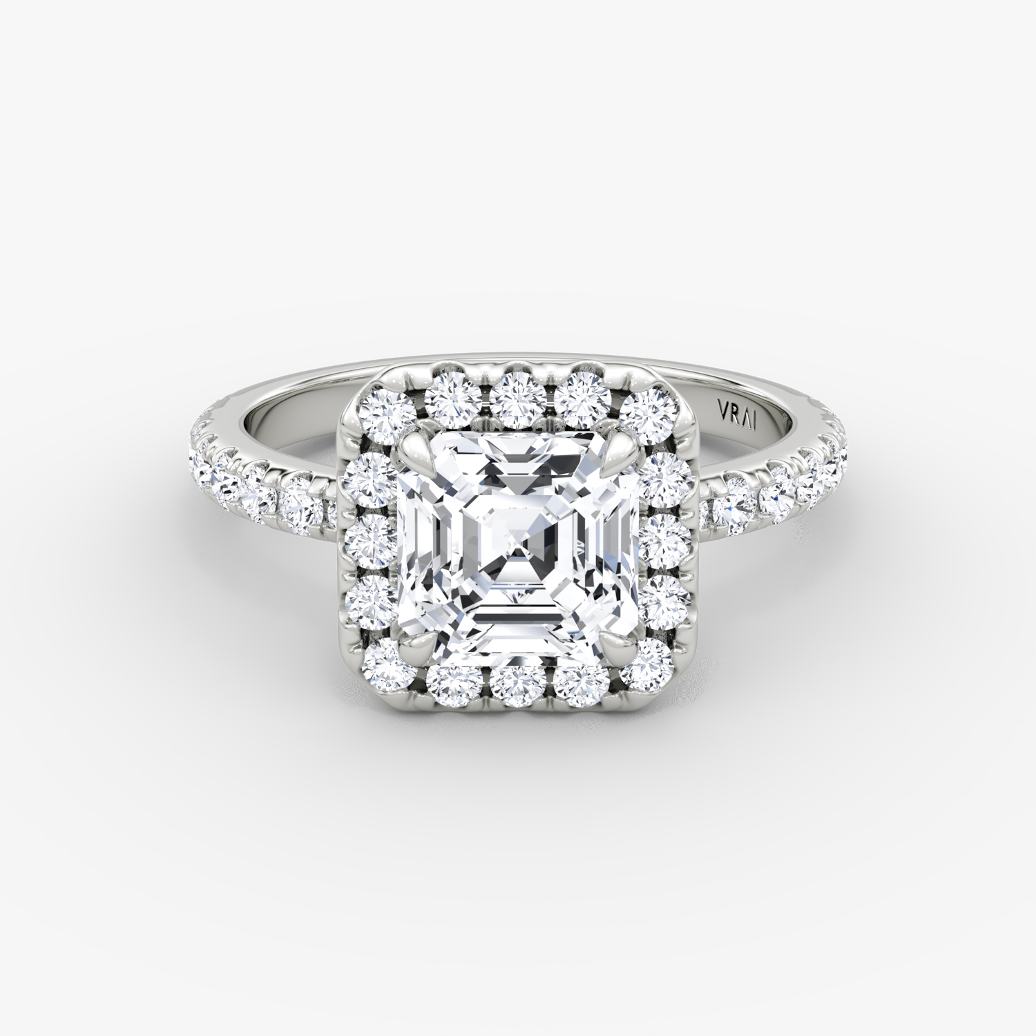 The Halo | Asscher | 18k | White Gold | bandAccent: Pavé | haloSize: large | diamondOrientation: vertical | caratWeight: other