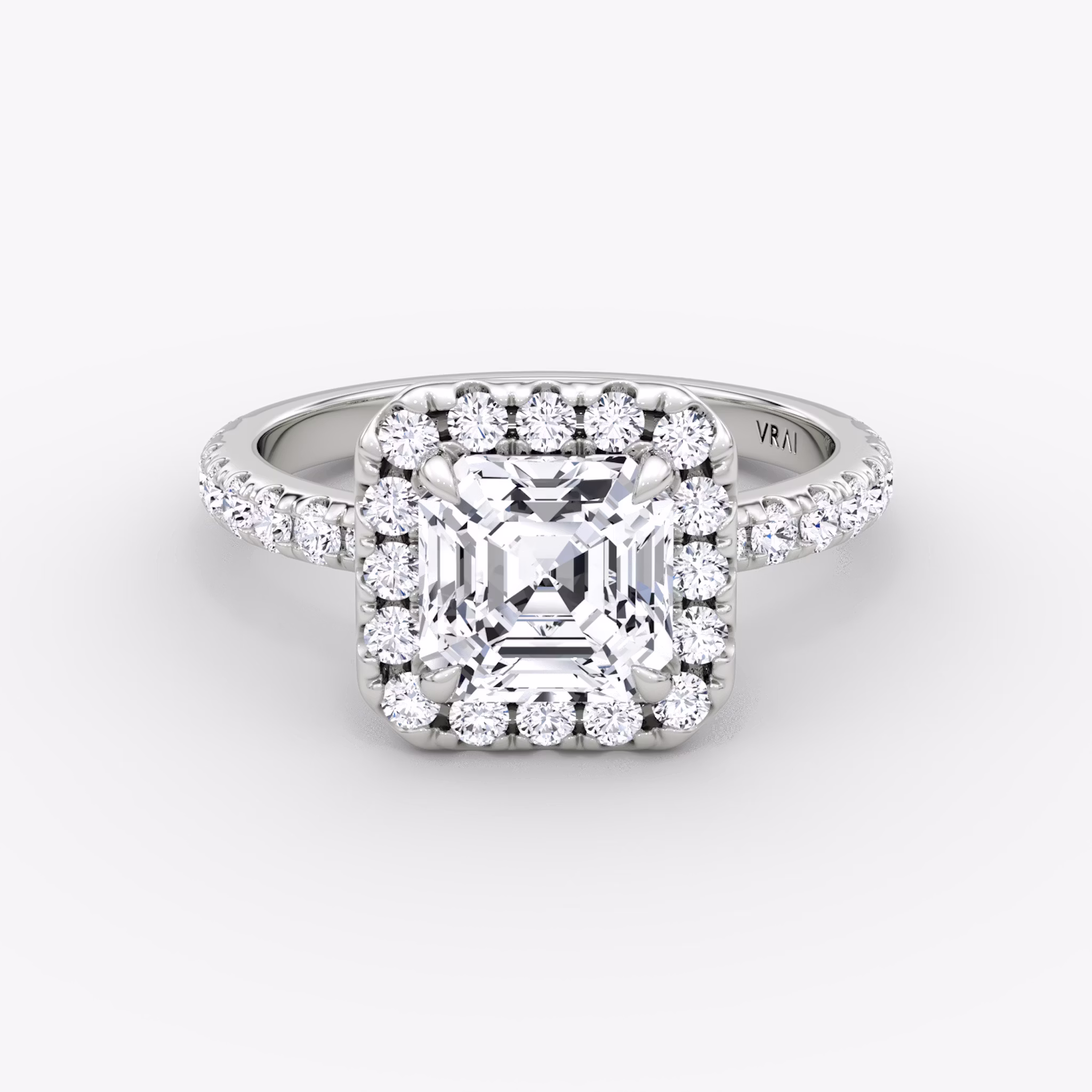 The Halo | Asscher | 18k | White Gold | bandAccent: Pavé | haloSize: large | diamondOrientation: vertical | caratWeight: other