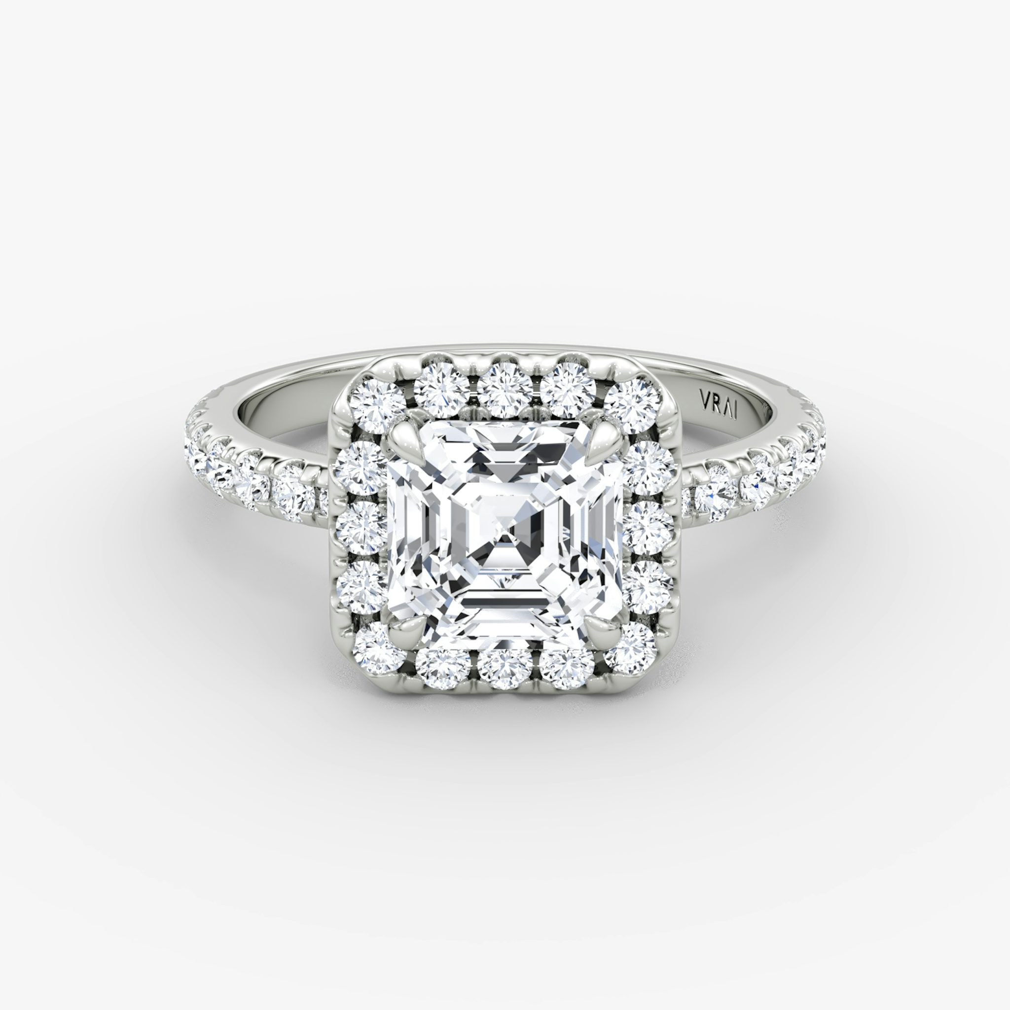 The Halo | Asscher | 18k | White Gold | bandAccent: Pavé | haloSize: large | diamondOrientation: vertical | caratWeight: other