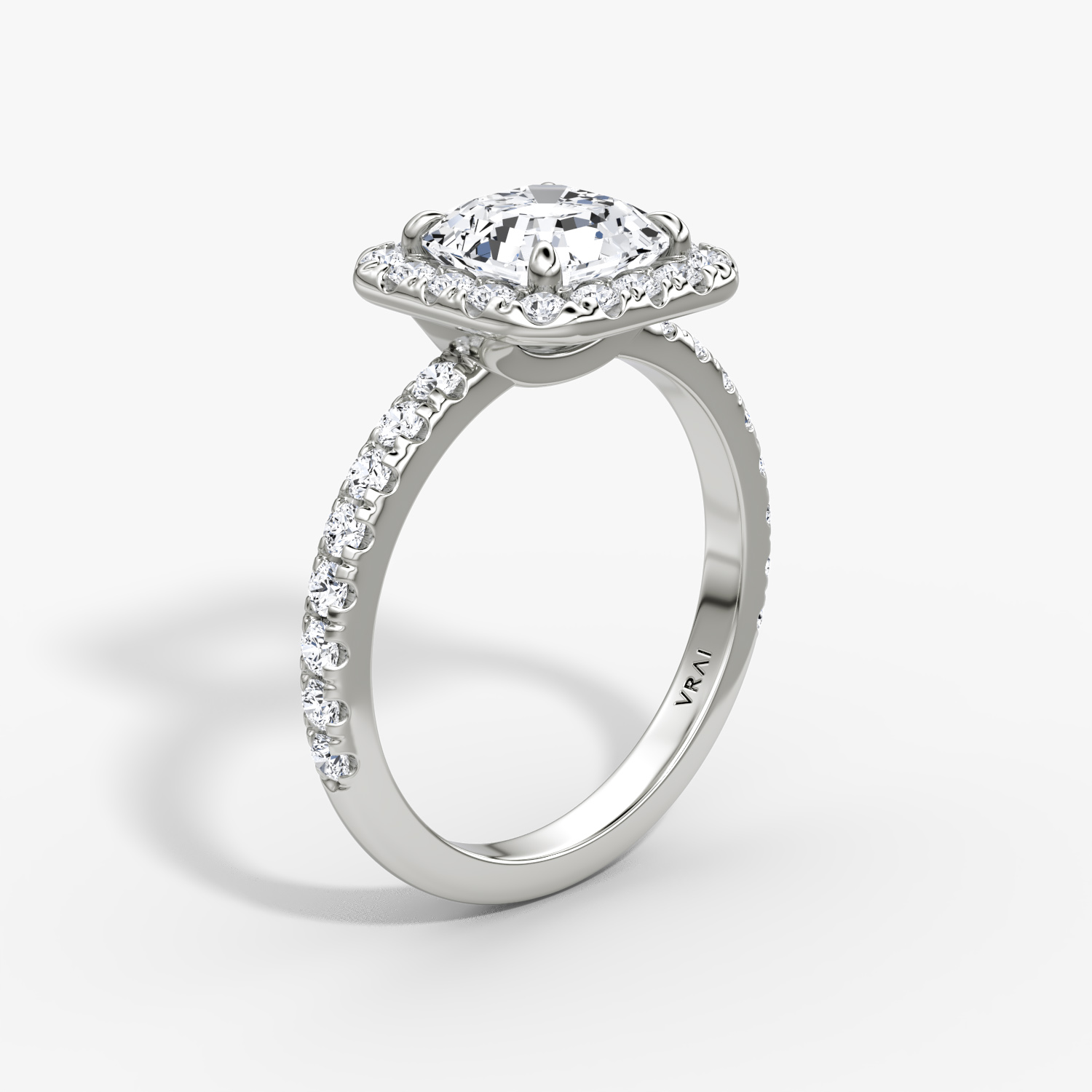 The Halo | Asscher | 18k | White Gold | bandAccent: Pavé | haloSize: large | diamondOrientation: vertical | caratWeight: other