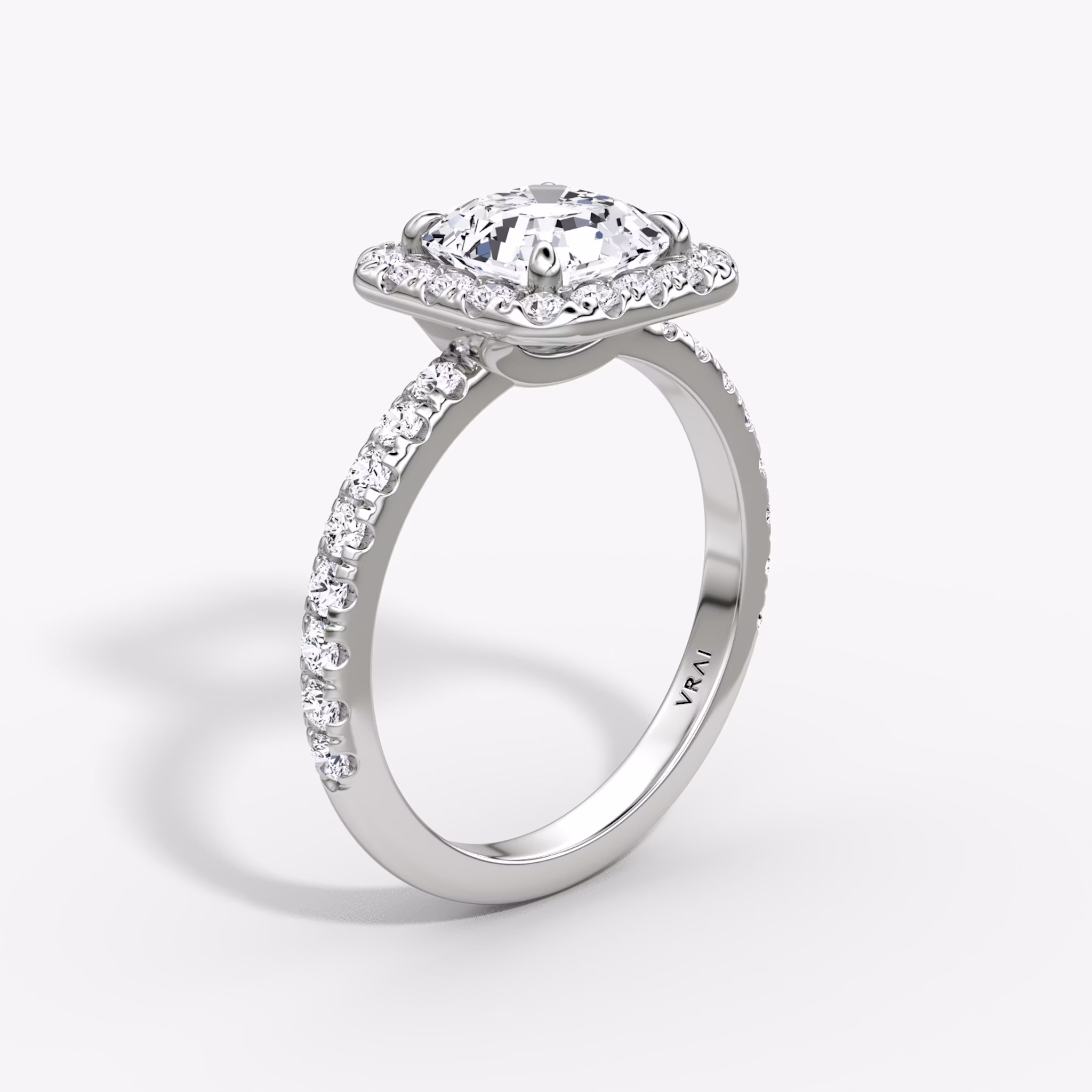 The Halo | Asscher | 18k | White Gold | bandAccent: Pavé | haloSize: large | diamondOrientation: vertical | caratWeight: other