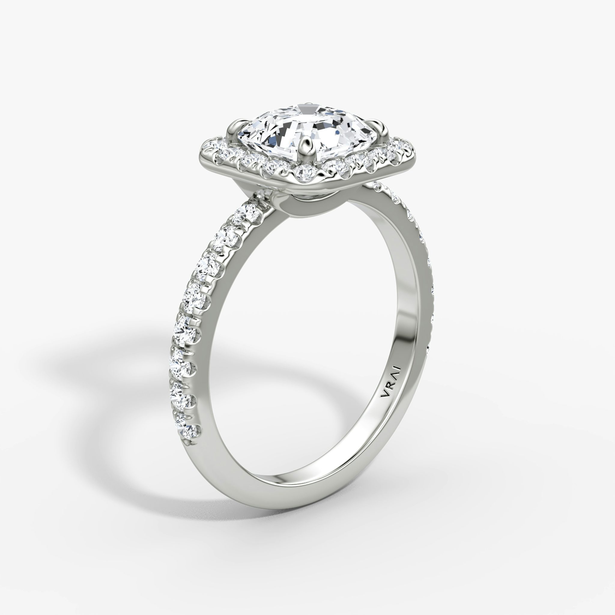 The Halo | Asscher | 18k | White Gold | bandAccent: Pavé | haloSize: large | diamondOrientation: vertical | caratWeight: other