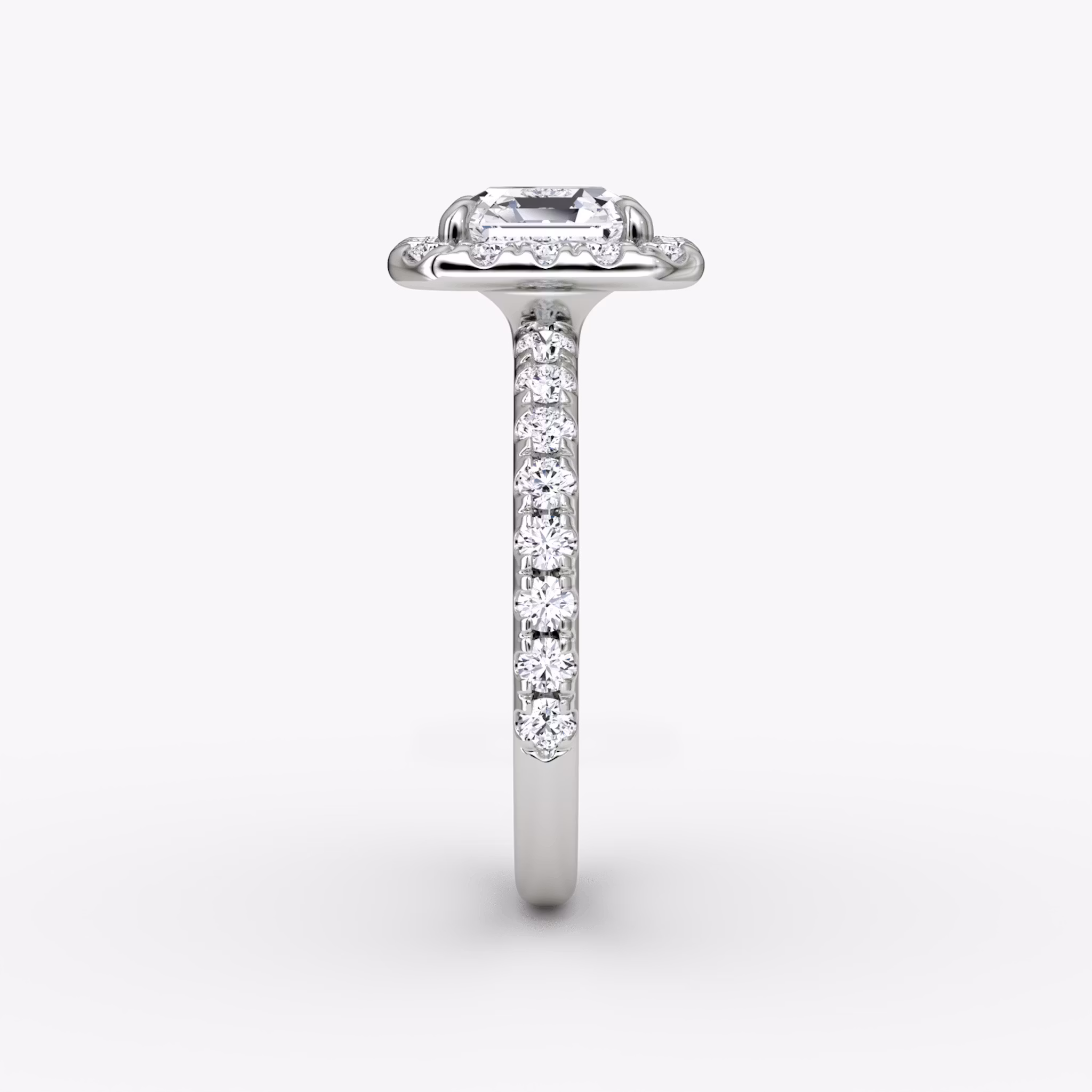 The Halo | Asscher | 18k | White Gold | bandAccent: Pavé | haloSize: large | diamondOrientation: vertical | caratWeight: other