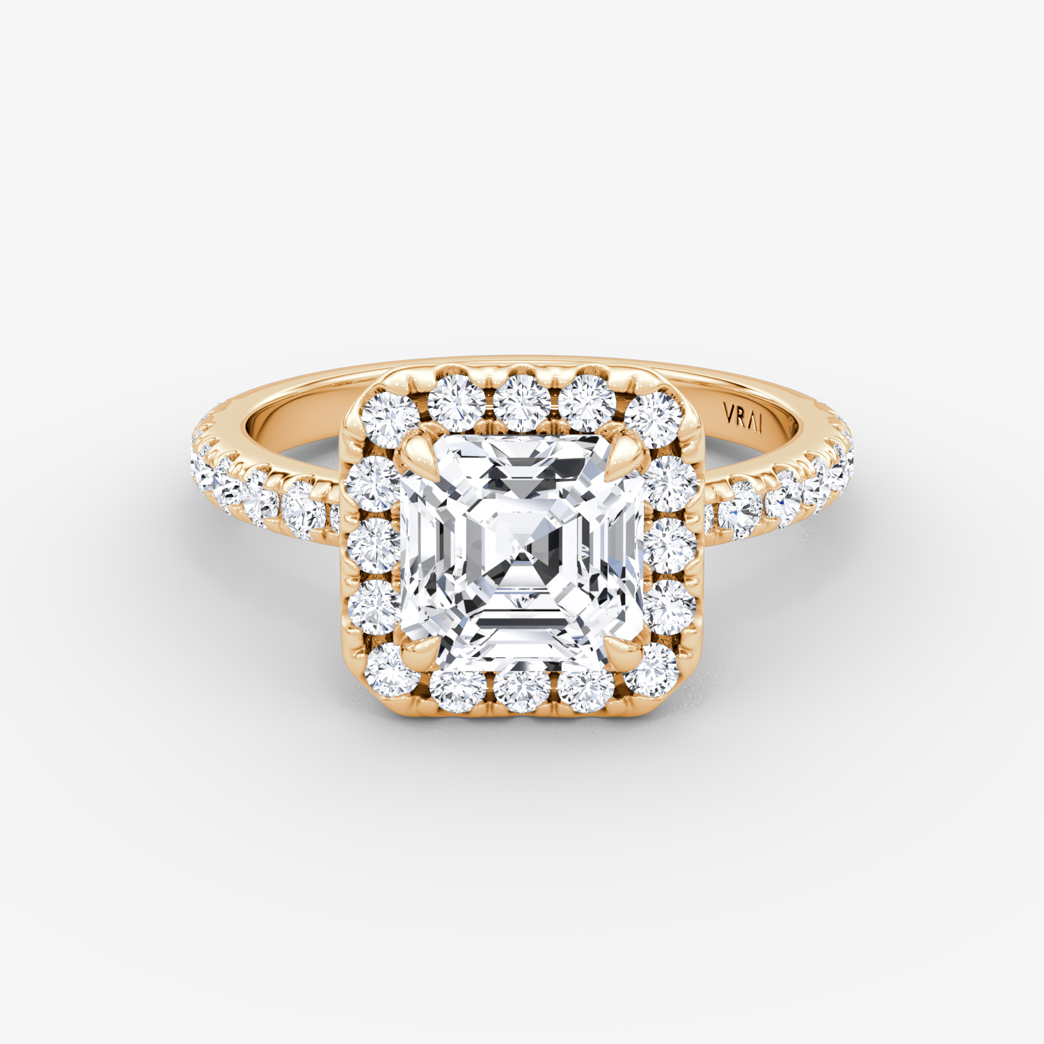 Anillo de compromiso Halo | Asscher | 14k | Oro rosa | bandAccent: Pavé | haloSize: large | diamondOrientation: vertical | caratWeight: other